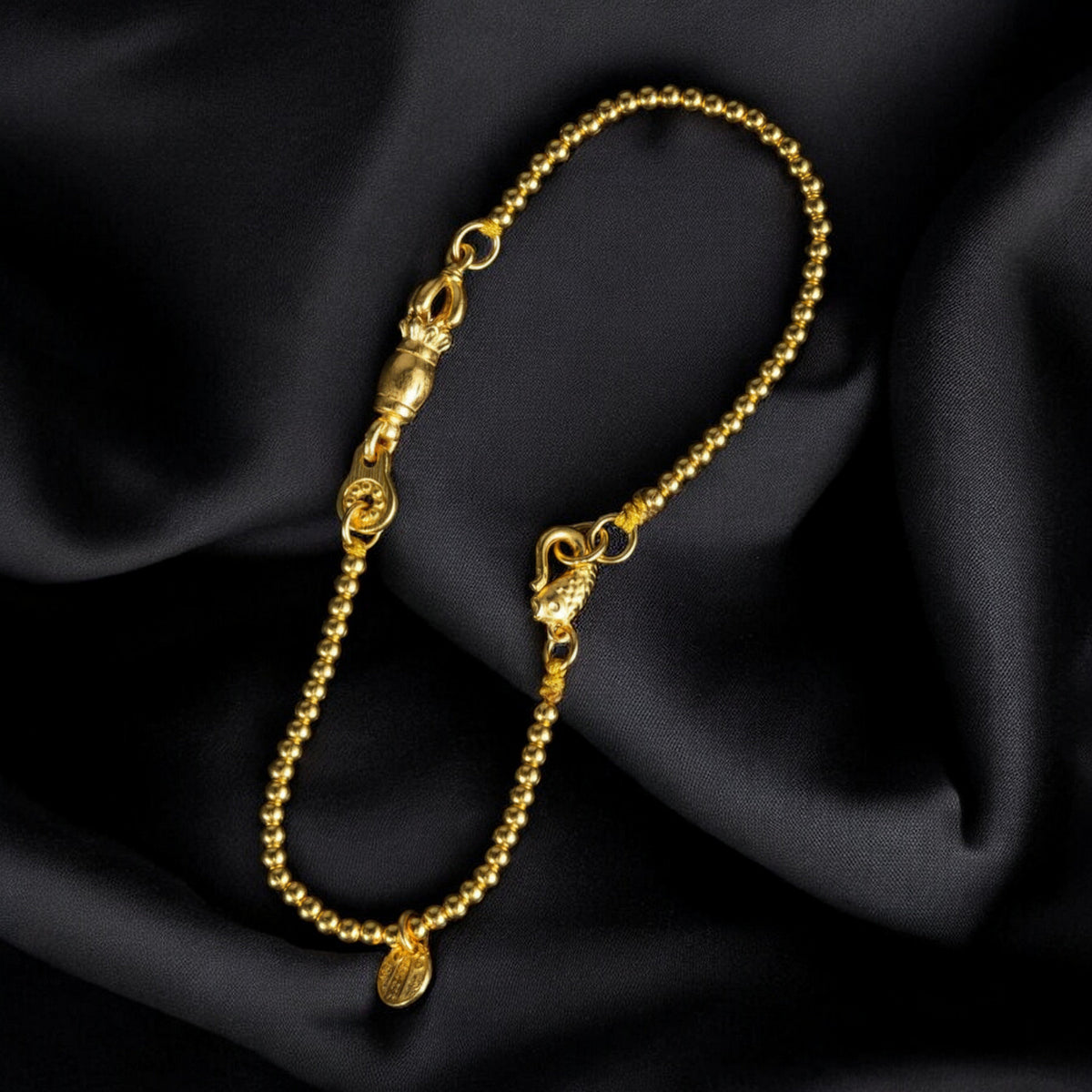 24K Pure 999 Gold Vajra Charm Five Wealth Gods Beads Bracelet