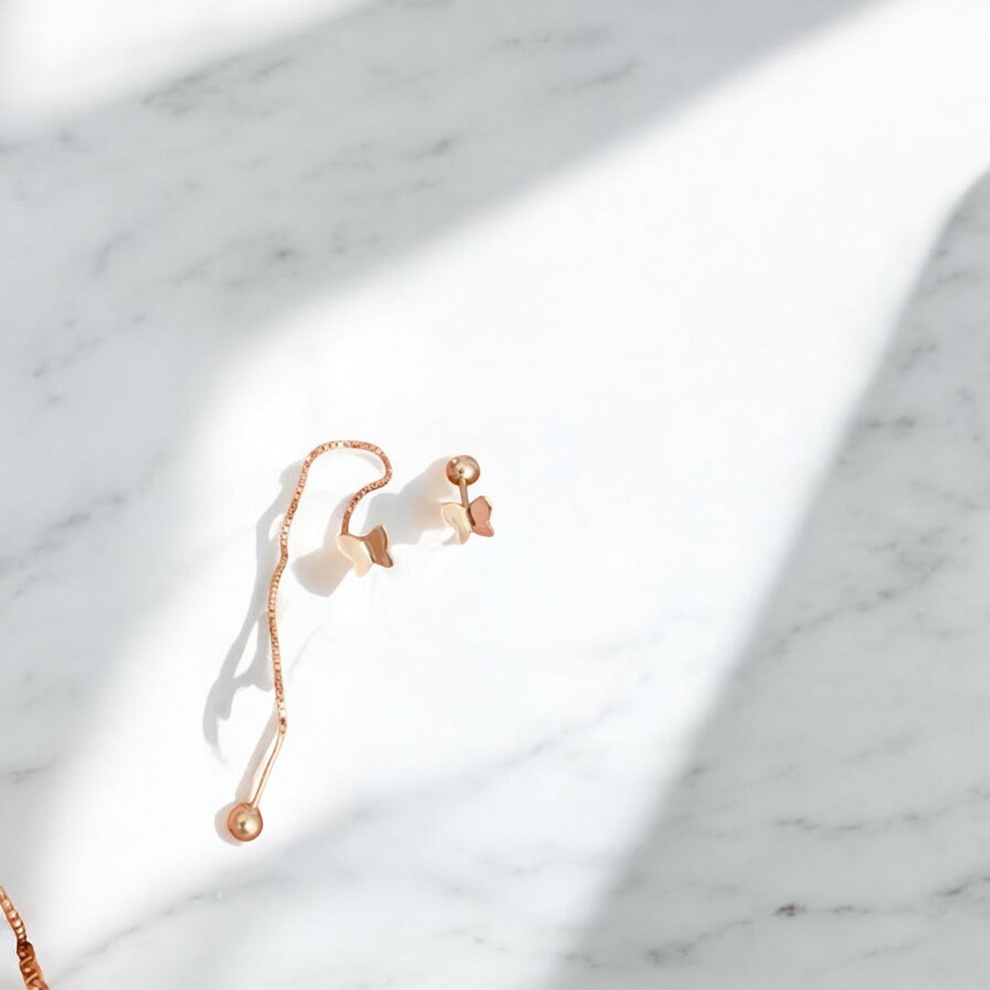 14K Real Gold Butterfly Stud Screw Back And Threader Earrings