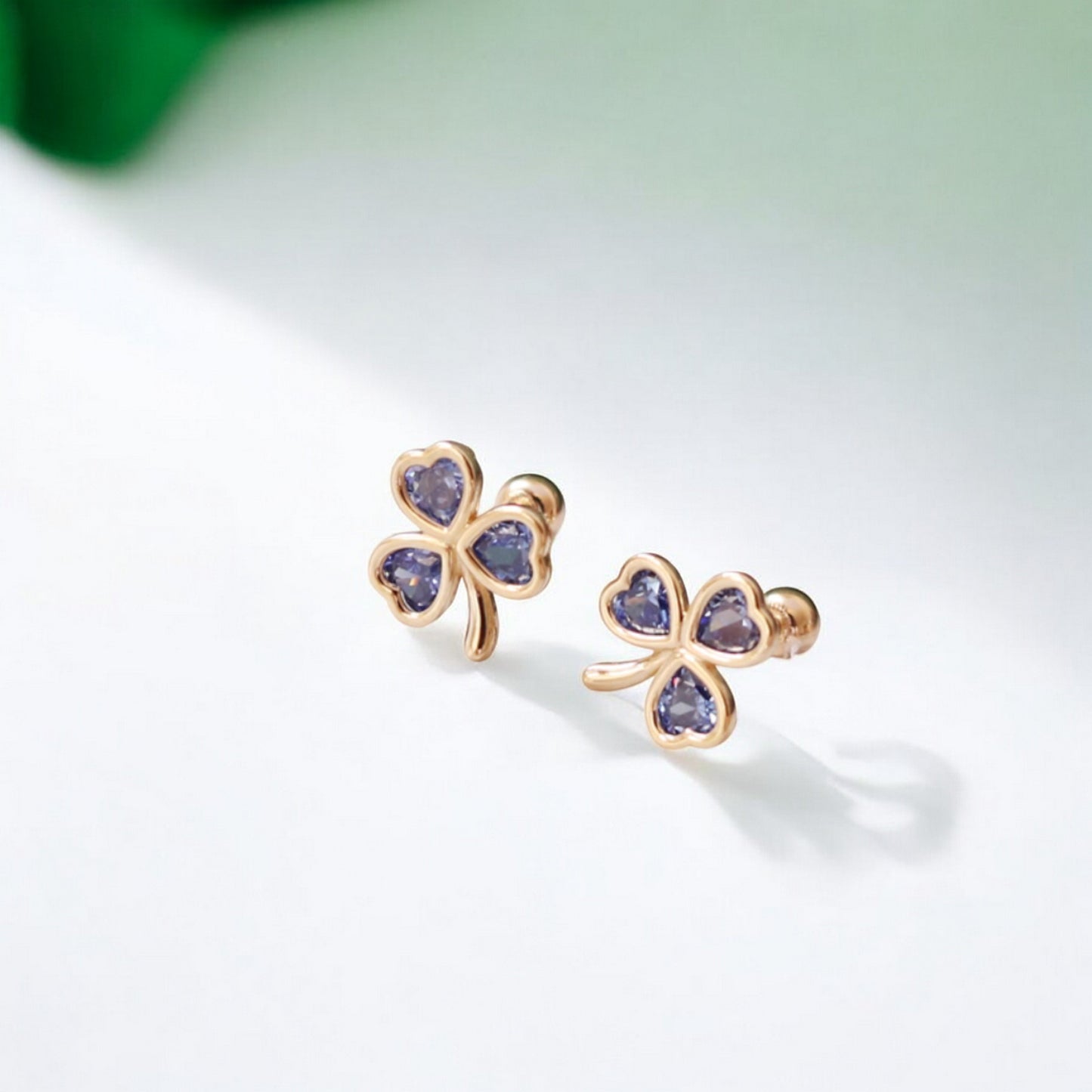 10K Real Gold Minimal Lucky Clover Leaf Screw On Earrings