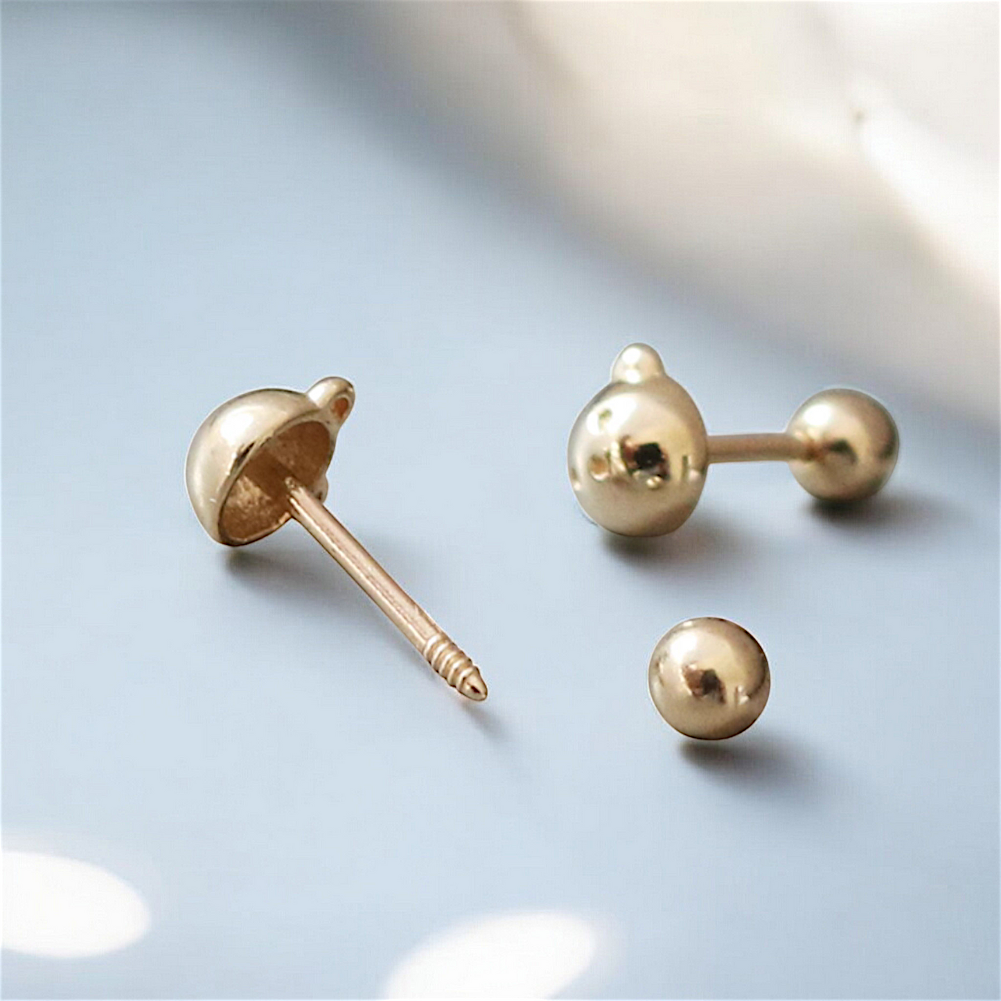 10K 14K Real Gold Teddy Bear Very Cute Mini Screw Back Earrings