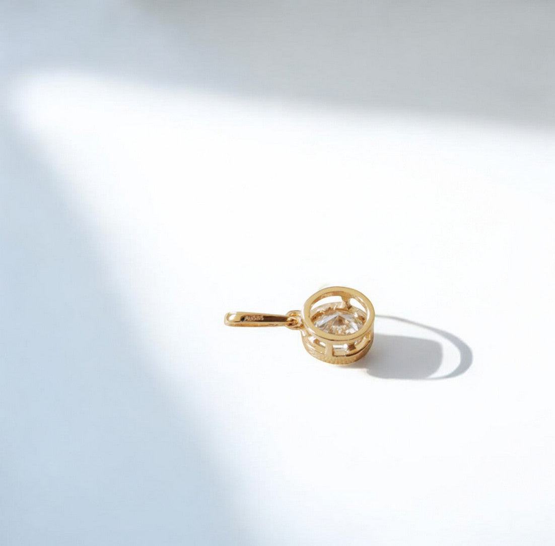 14K Real Gold Miniature Minimal Faceted Round Pendant