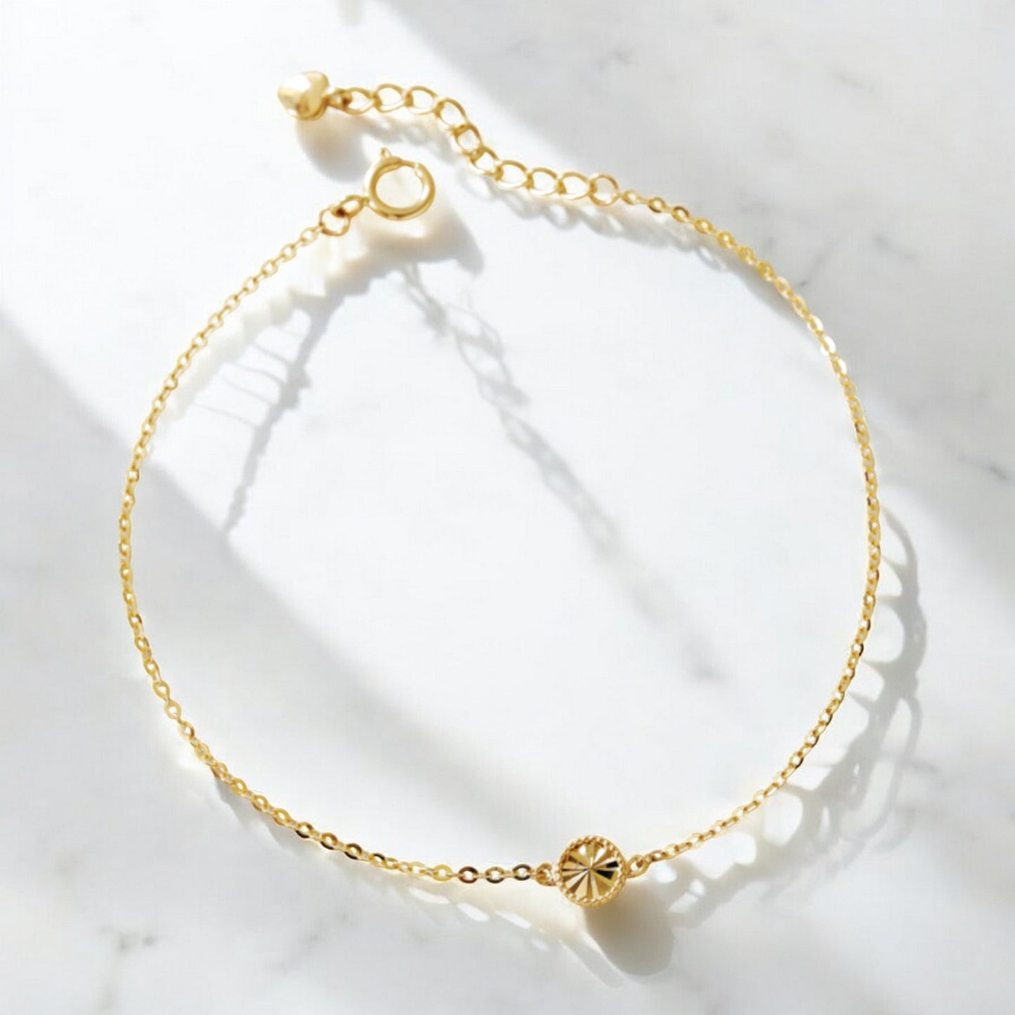 14K Gold Minimal Sparkling Laser-Cut Round Flower and Butterfly Gold Bracelet