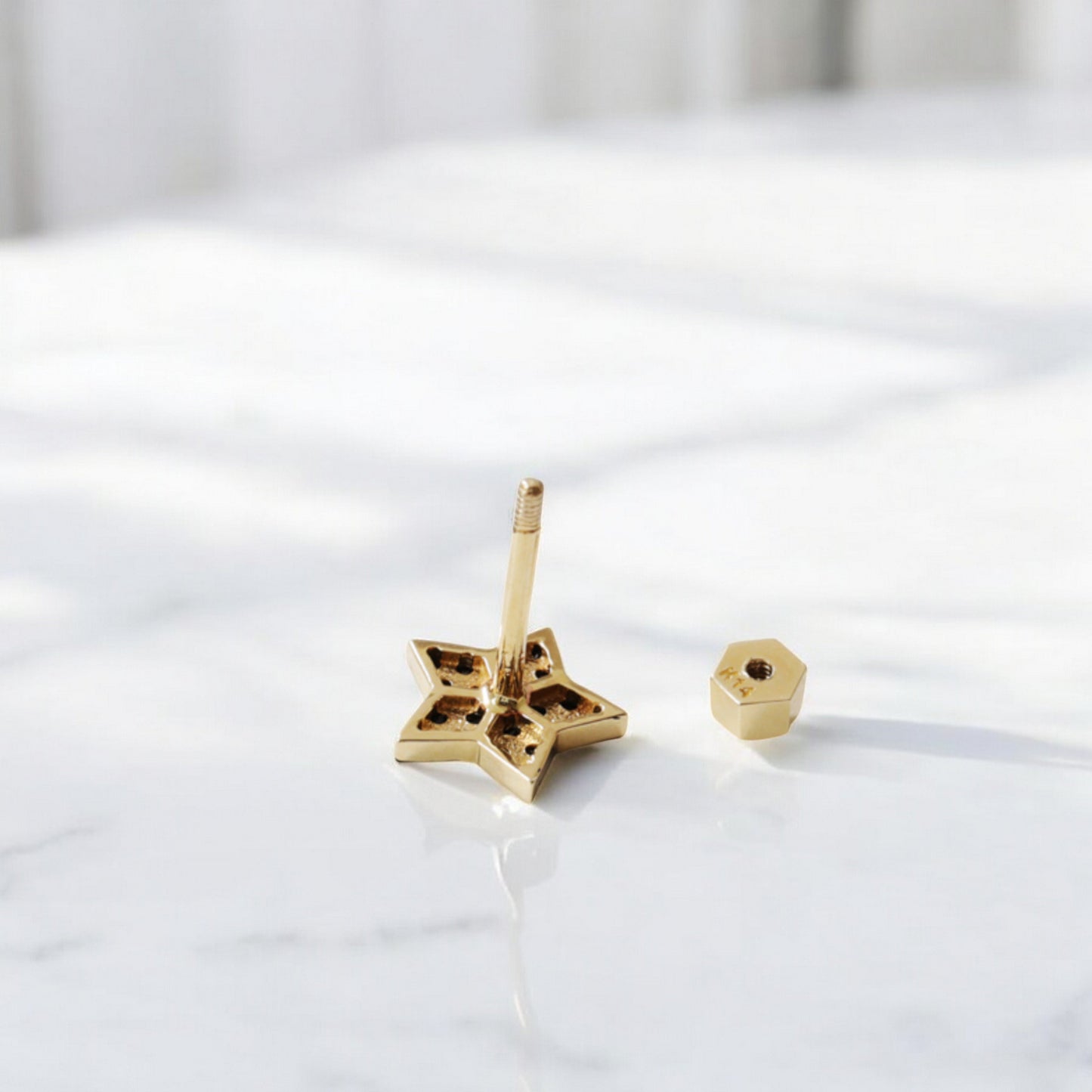14K Pure Gold Black Zircon Star Screw On Earrings