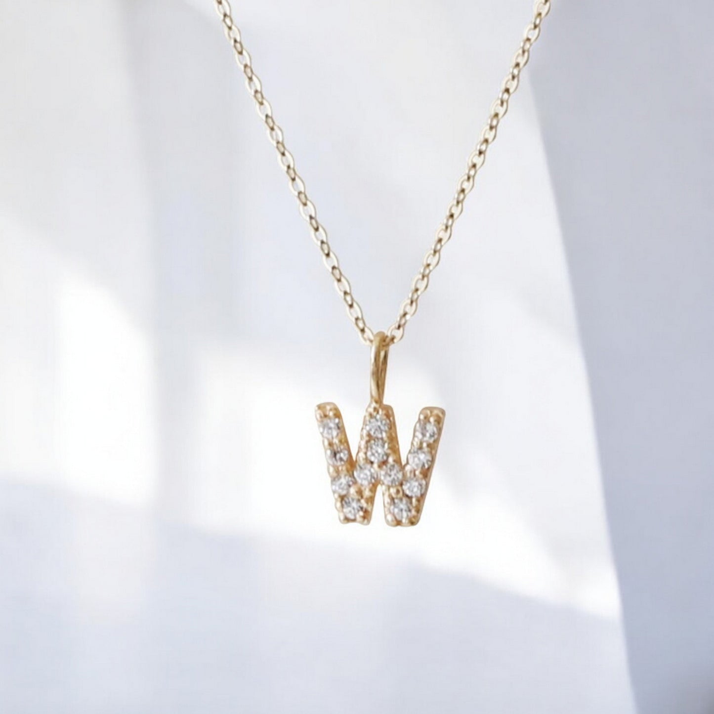 14K Gold Minimal Dainty 26 alphabet Zircon Letter Name Initial Pendant Necklace