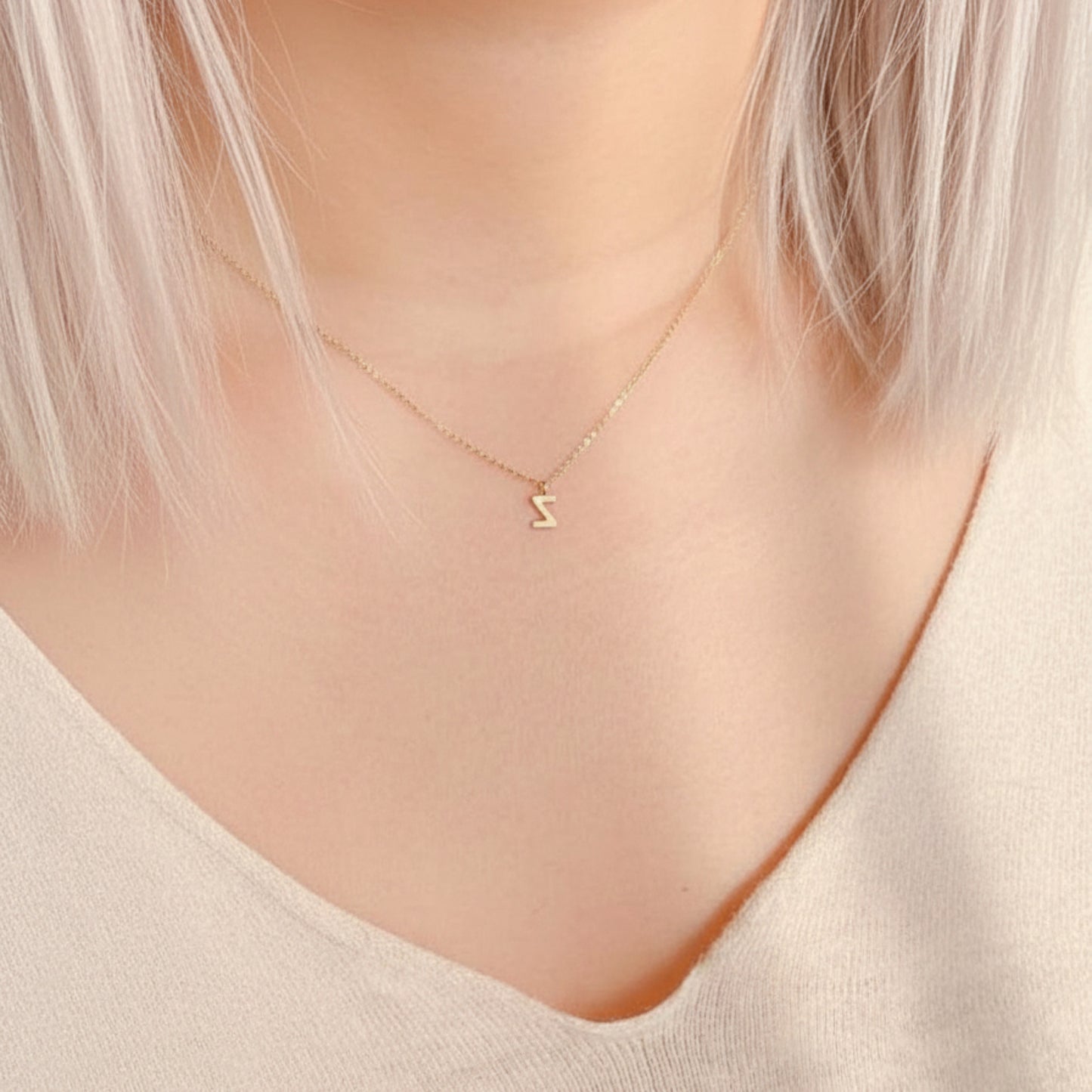 14K Gold Minimal Dainty 26 alphabet Letter Name Initial Pendant Necklace