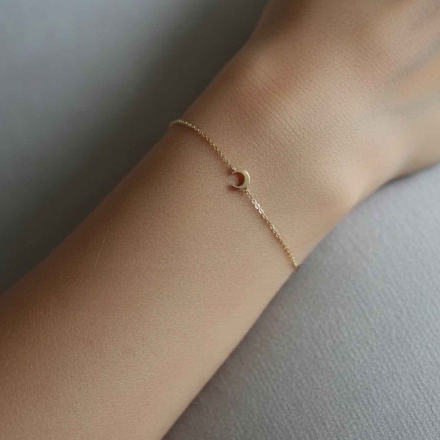 14K Pure Gold Moon Charm Bracelet