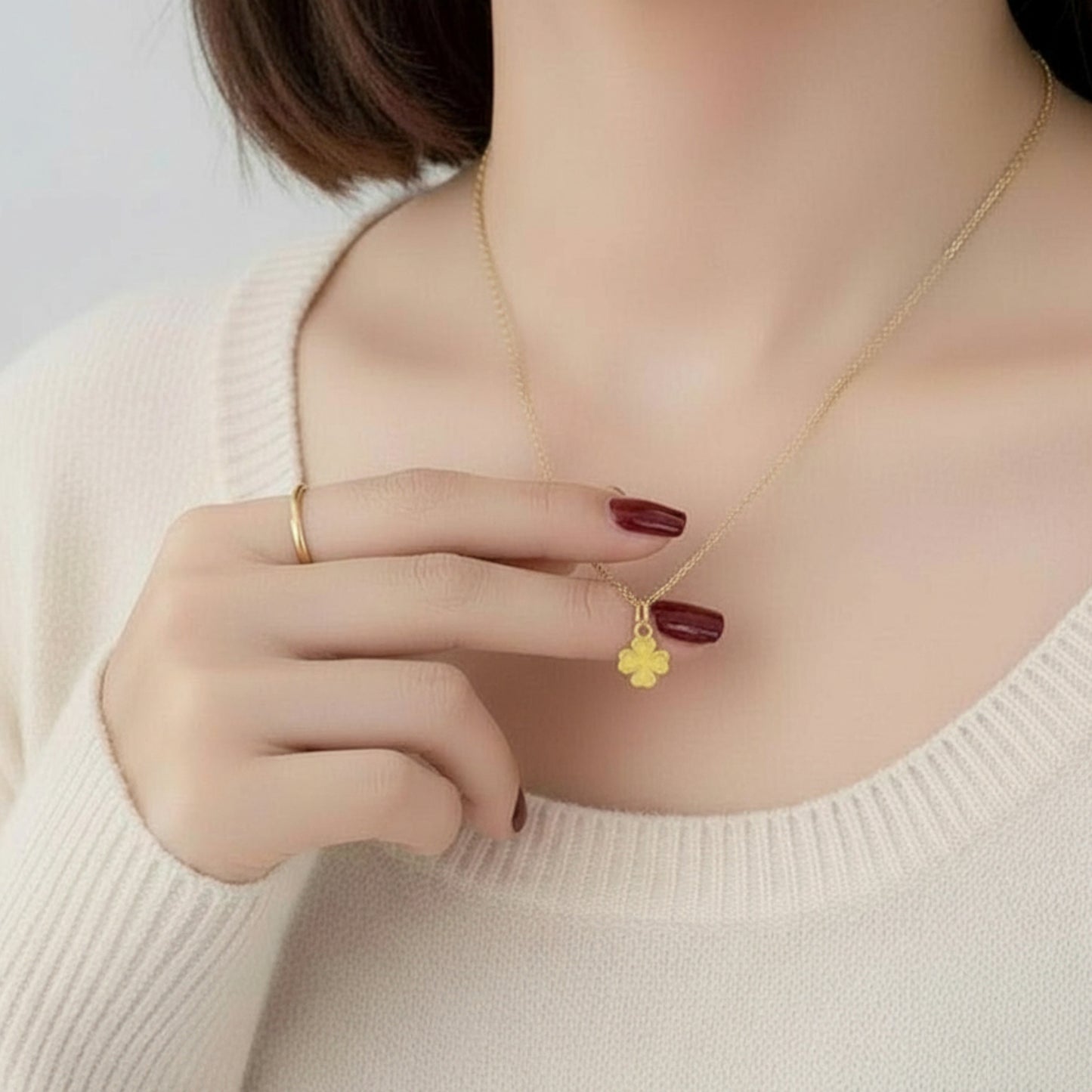 24K Pure 999 Gold Hollow Mini D.I.Y Lucky Clover Leaf Charm Pendant