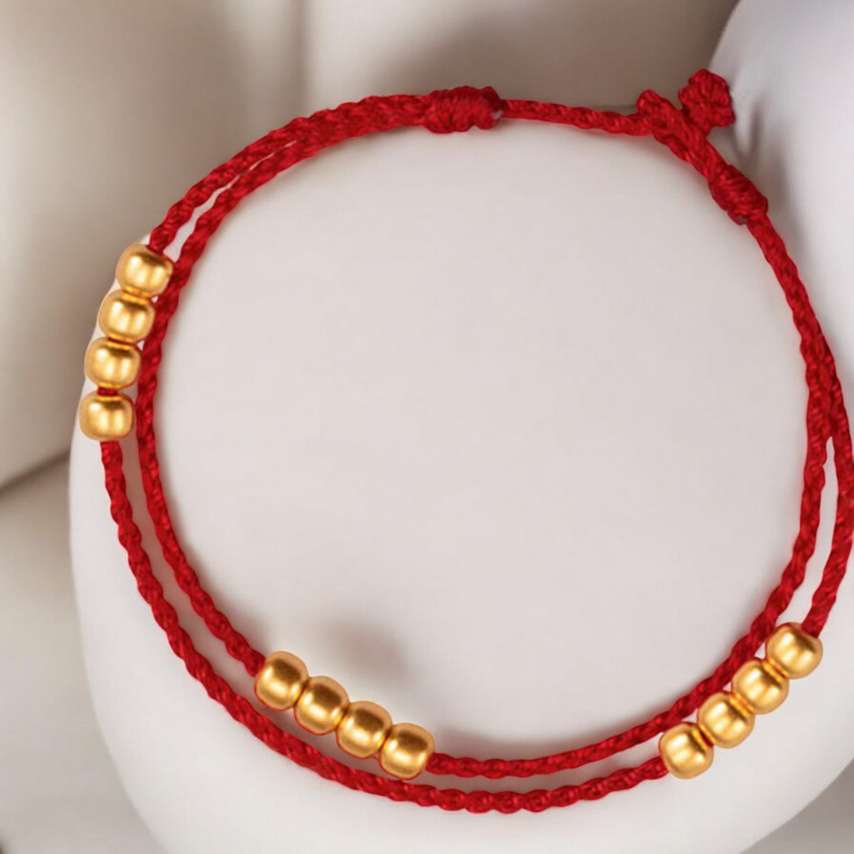 24k Pure 999 Gold Lucky Beads Hand Braided Rope Bracelet