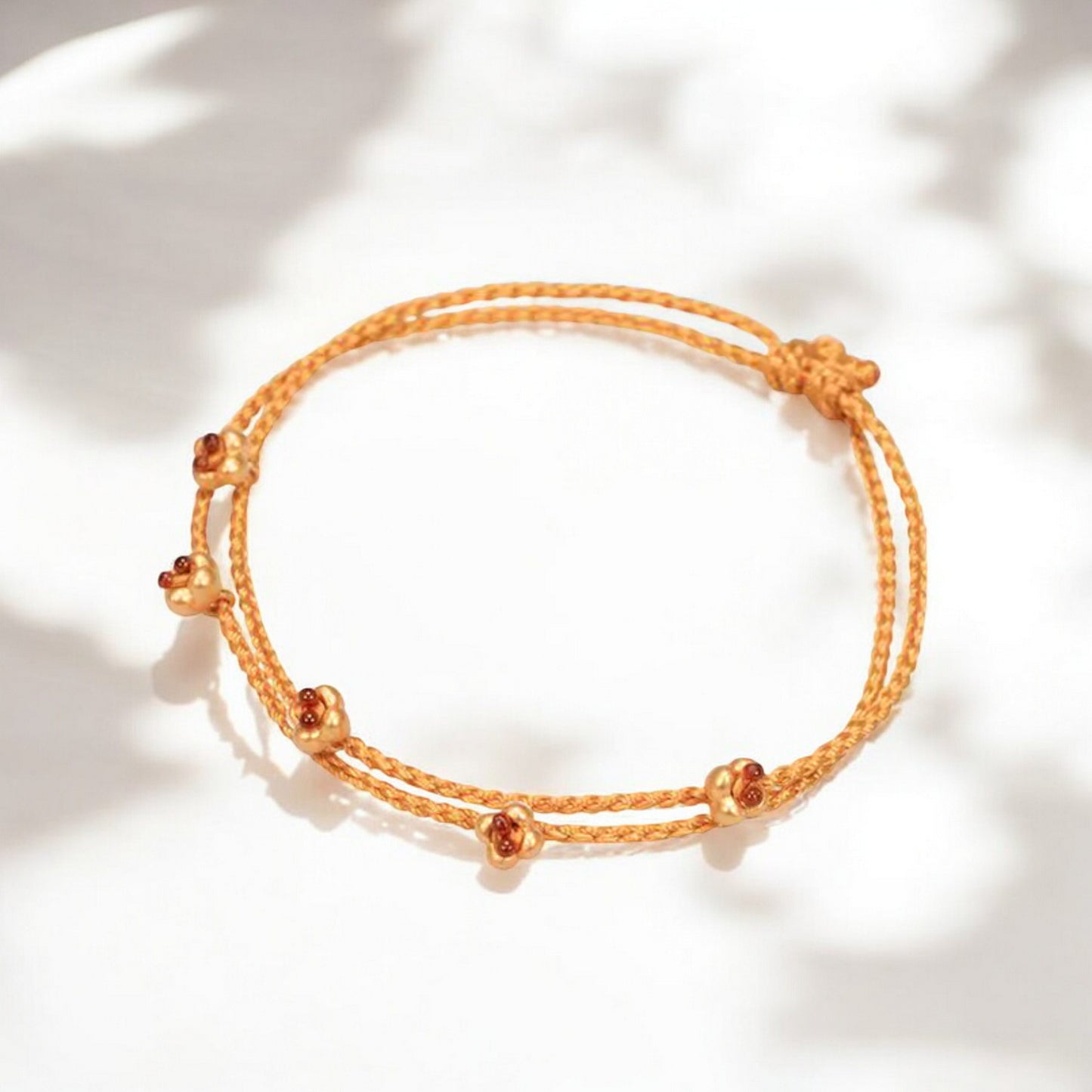 24k Pure 999 Gold Osmanthus fragrans Small Flower Charm with Red Rope Bracelet
