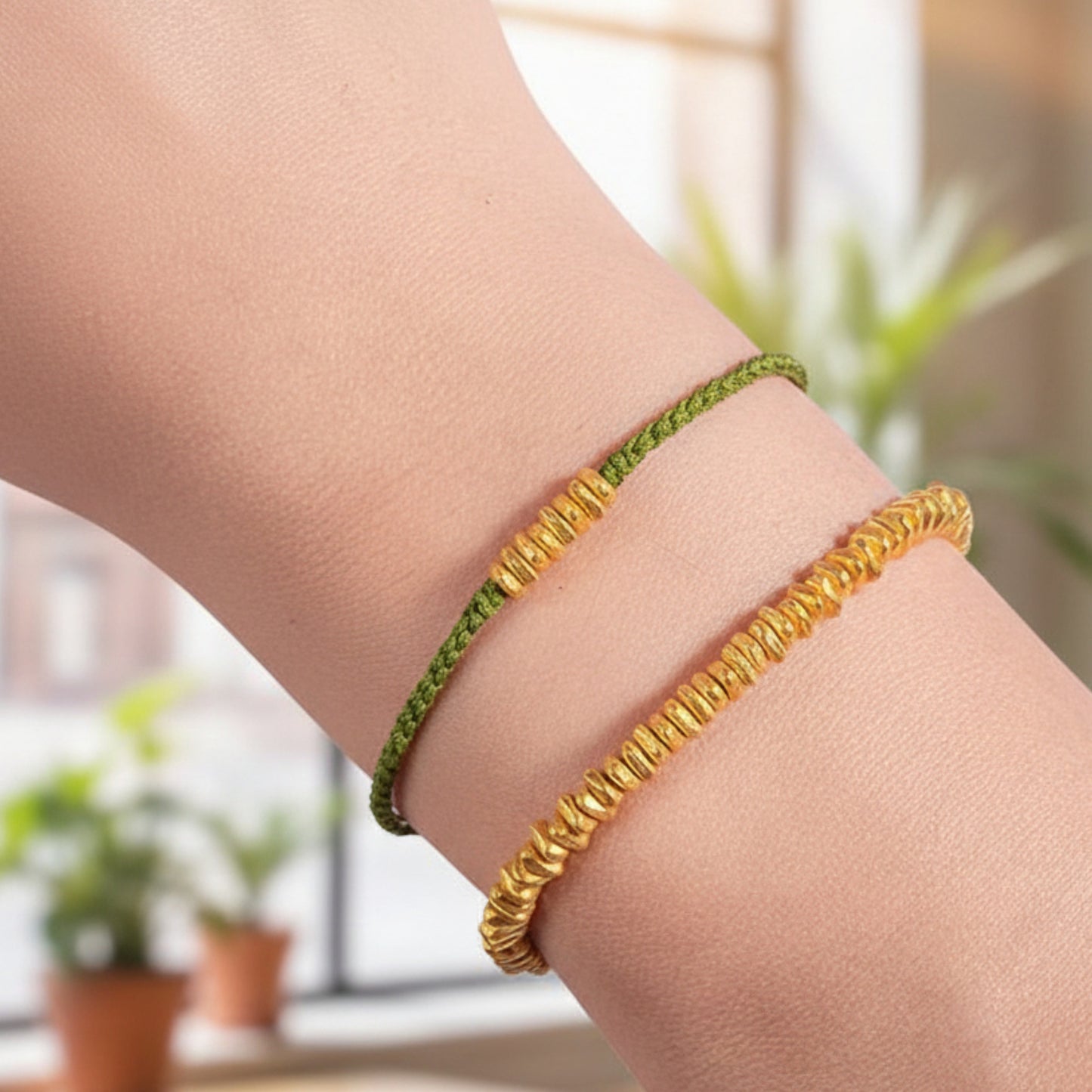 24k Fine 999 Gold Lucky Minimal Beads Elastic Cord Bracelet Gift Ideas