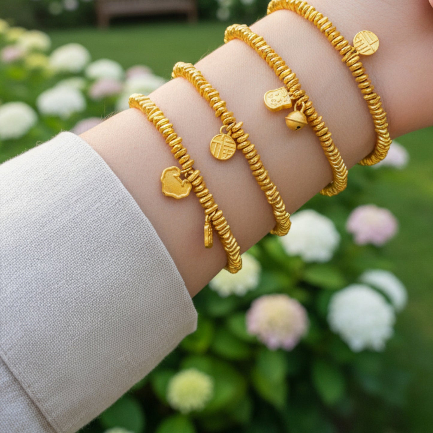 24k Pure 999 Gold Lucky Beads Bracelet