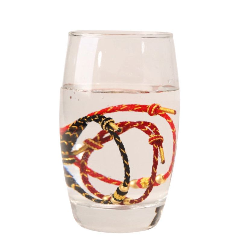 24k Solid 999 Gold Beads with Red String Hand Made Braided Rope Bracelet