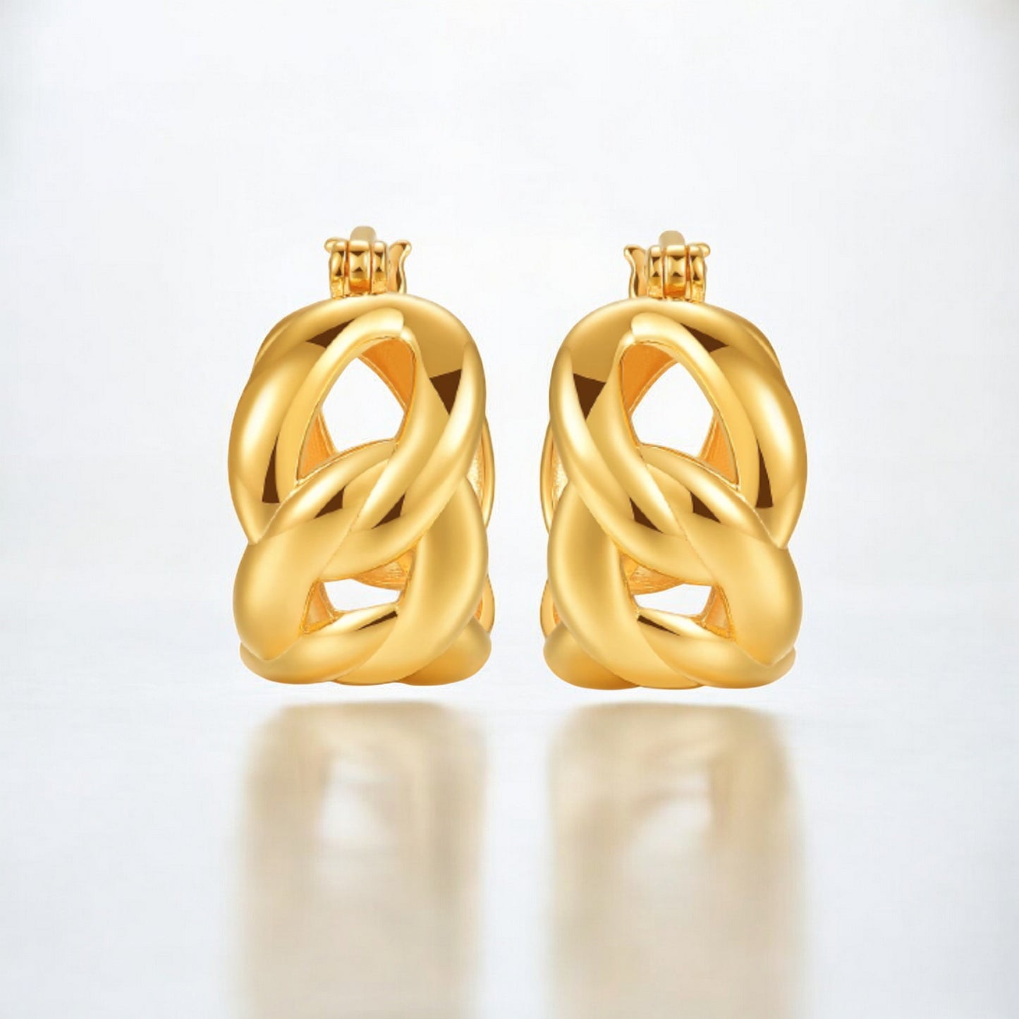 18K Real Gold Minimal Glossy Chain and Link Hoop Earrings
