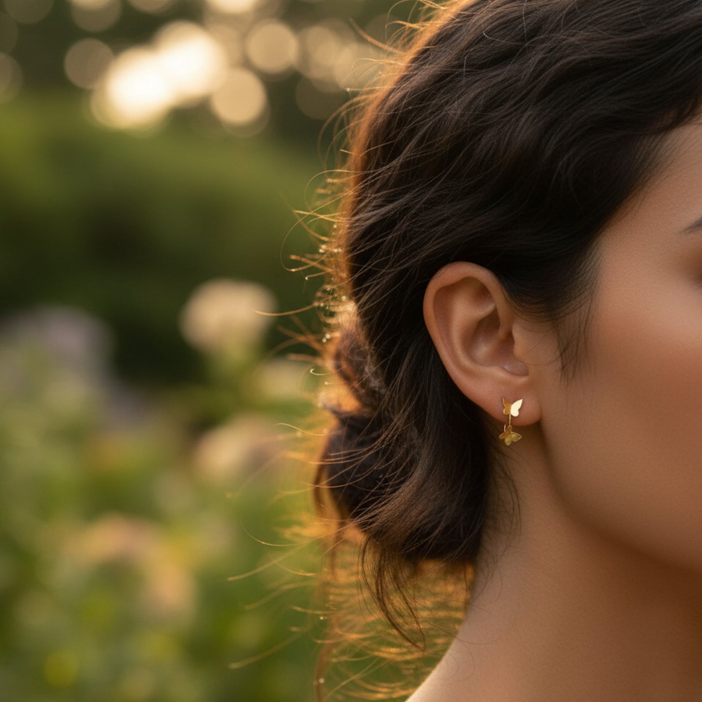 18K Real Gold Minimal Butterfly Earrings