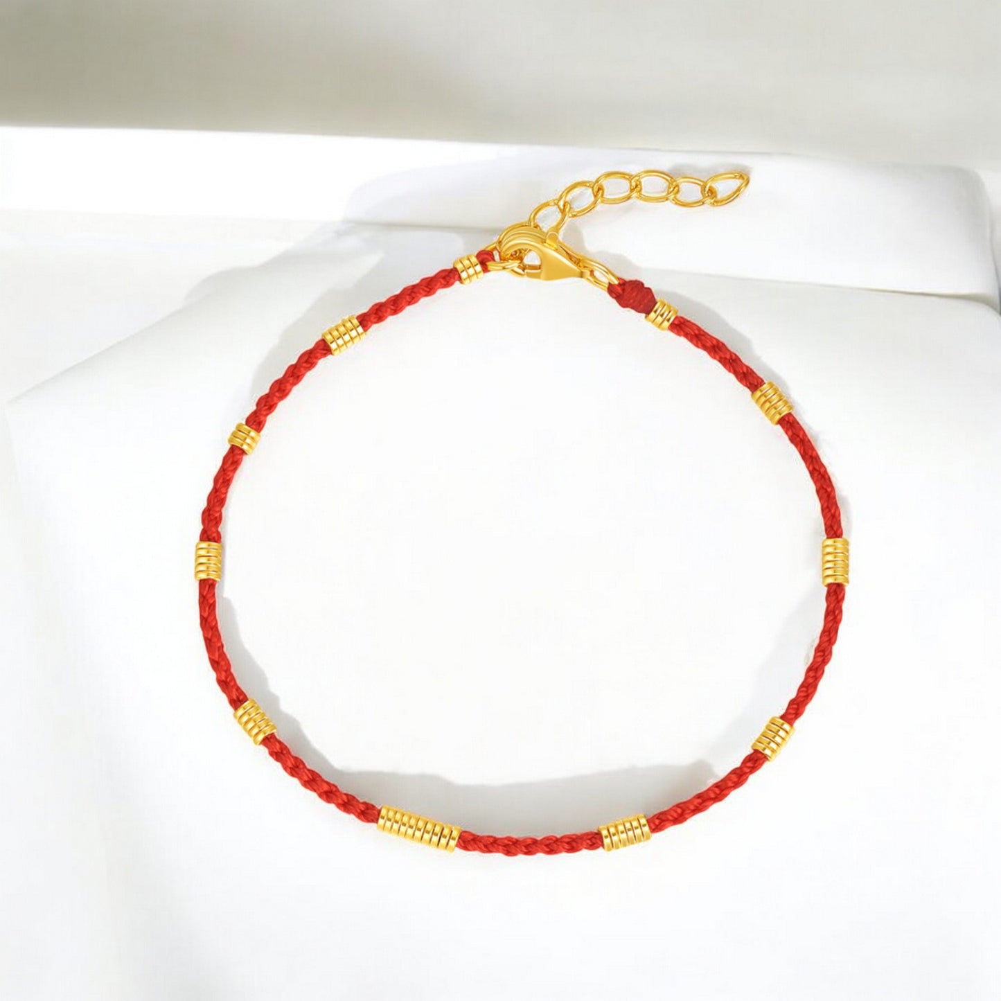 24K Real Gold Beads Charm Red Braided Rope Bracelet Bring Good Luck