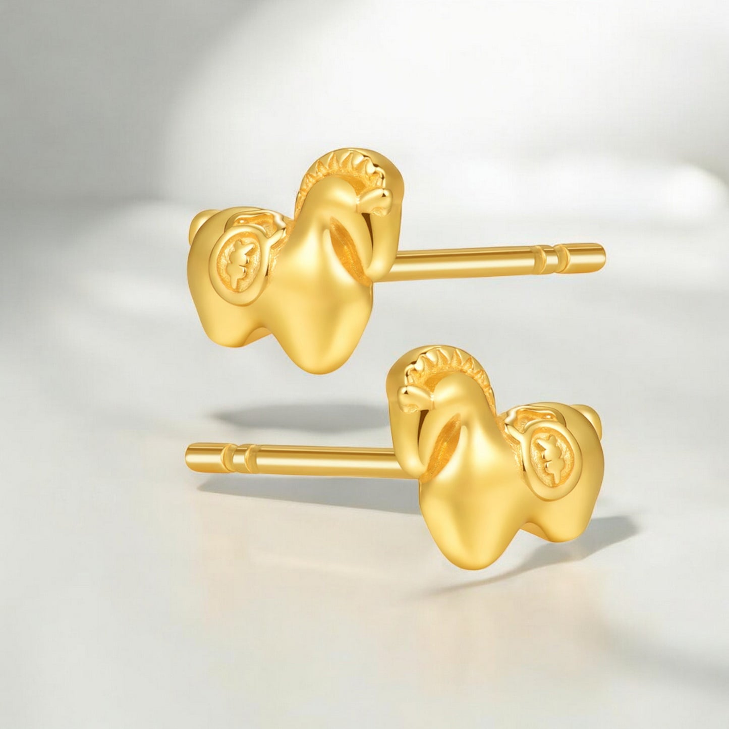 24K Real 5G Gold Little Horse Chinese Zodiac Stud Earrings