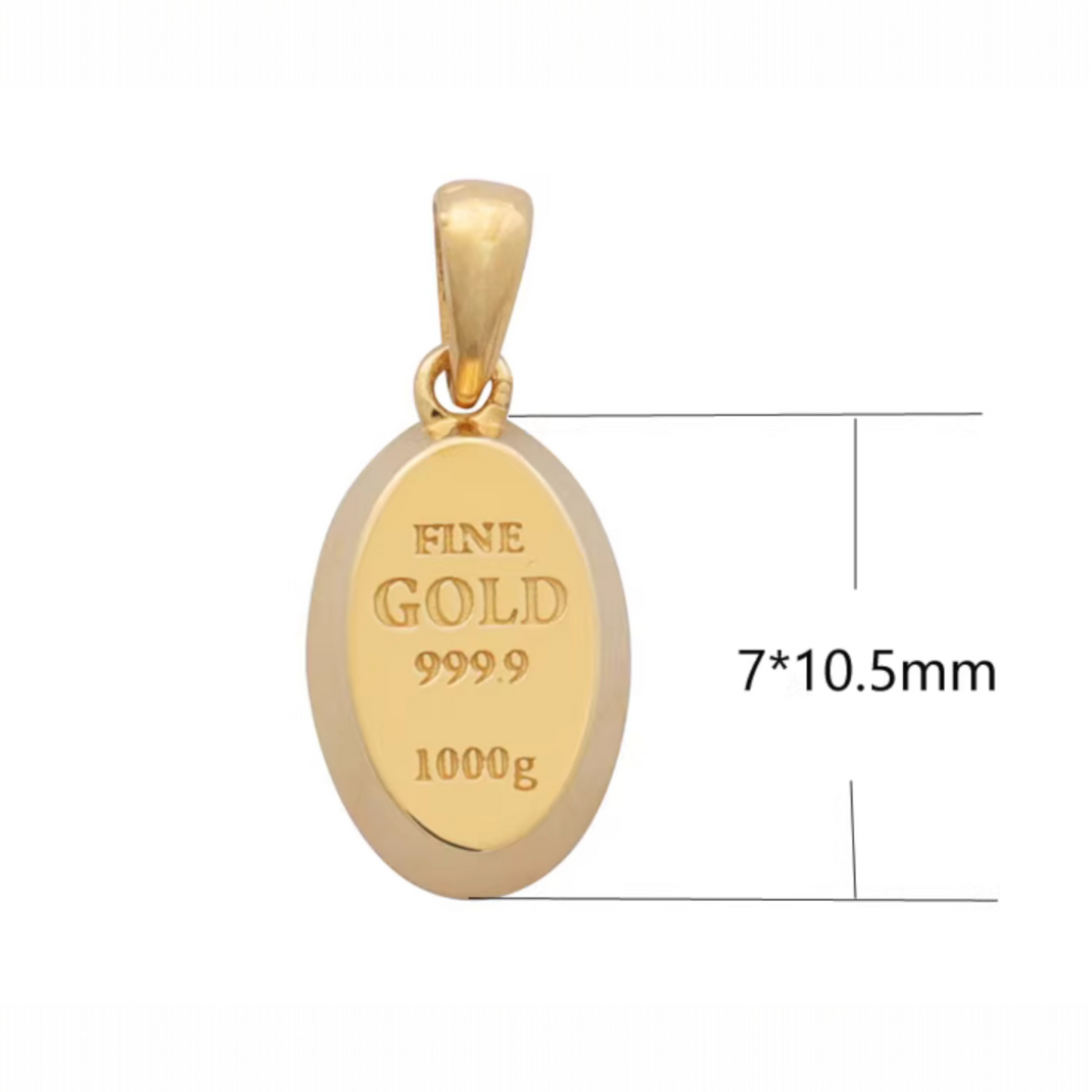 14K Real Gold Petite Oval Gold Bar Design Pendant