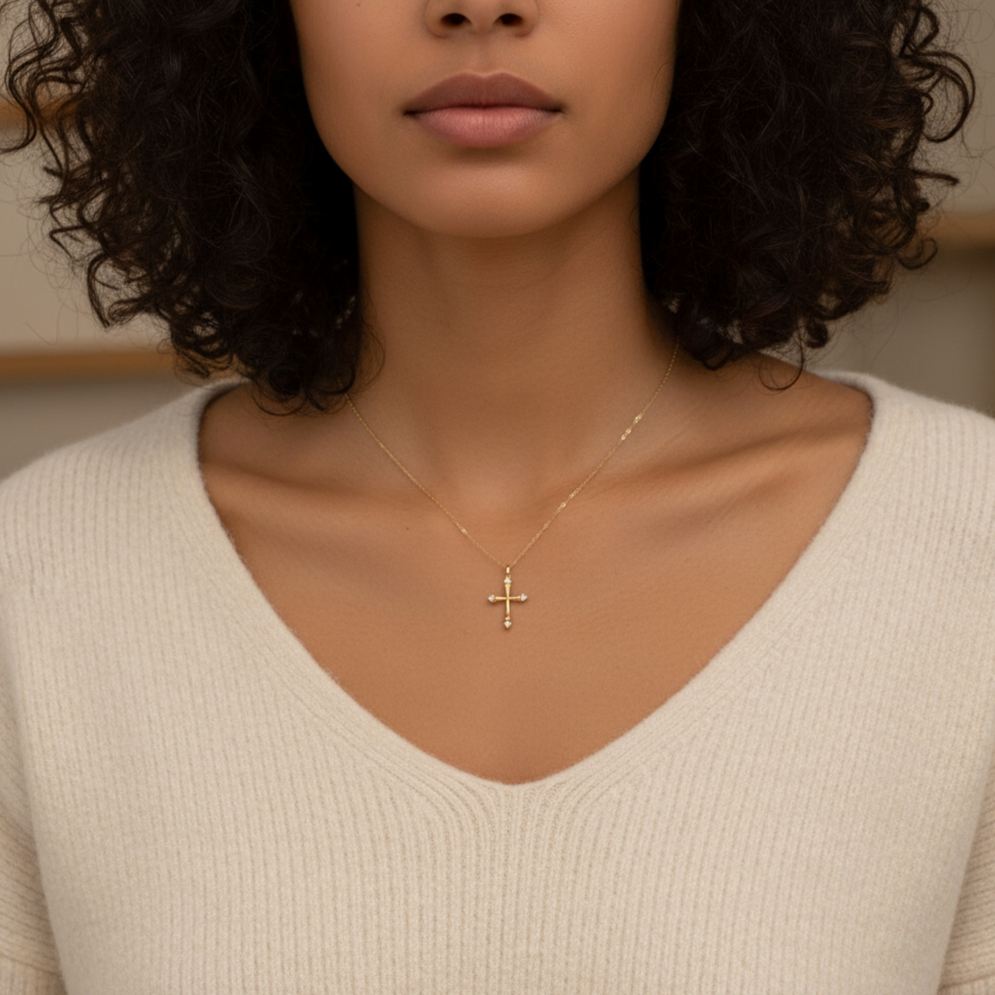 14K Gold Minimal Dainty Cross Pendant