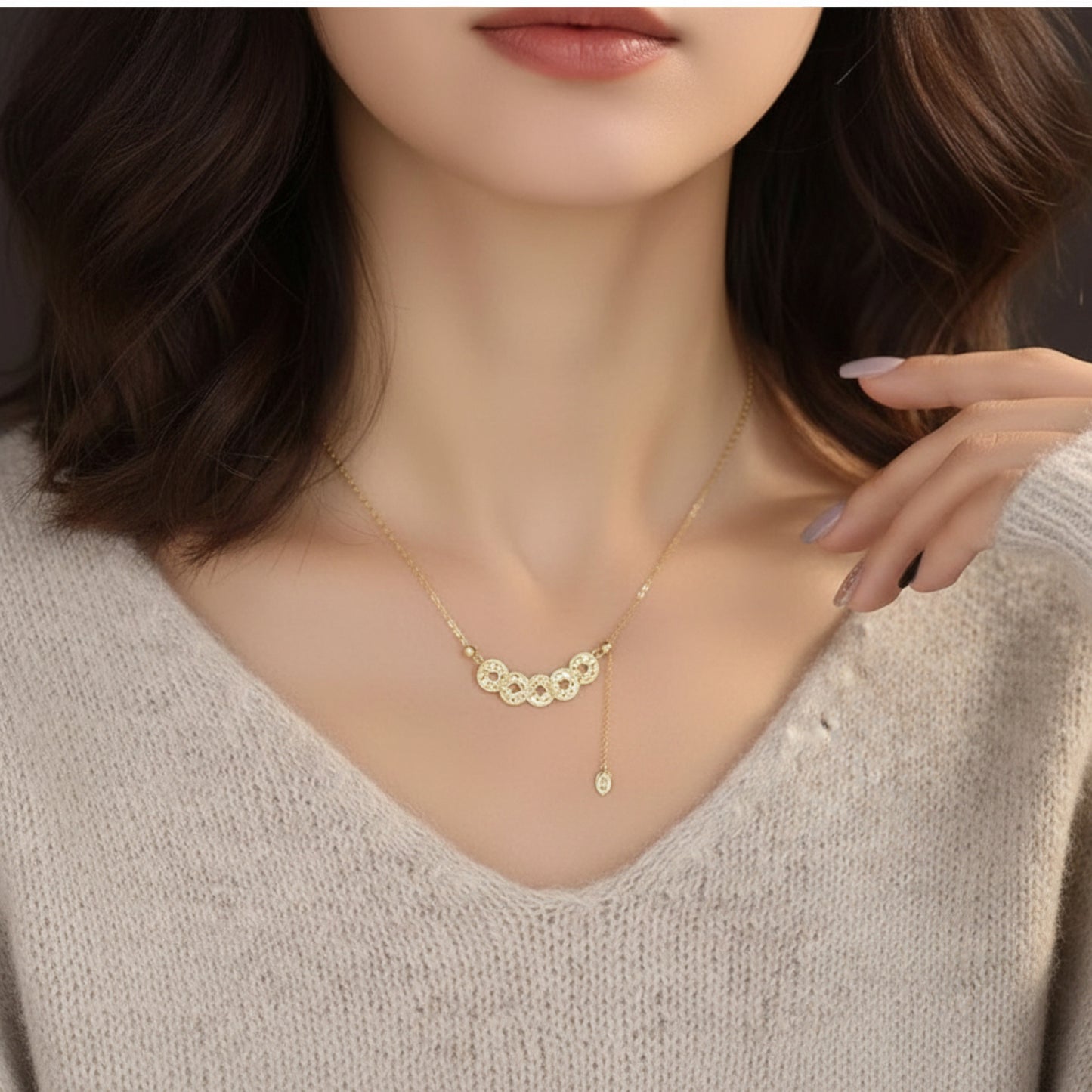 14K Real Gold Minimal Lucky Charm Five Emperors Coin Bracelet and Necklace