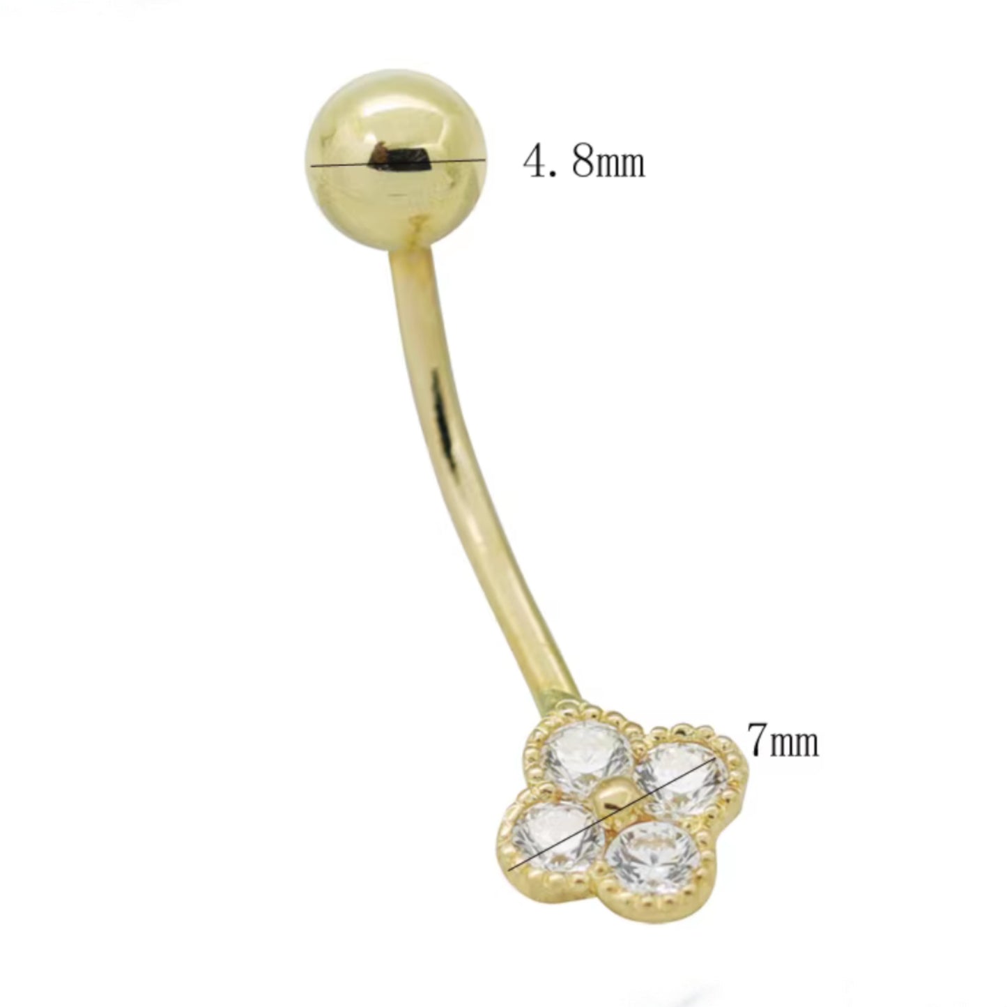 14K Real Gold Screw On Lucky Clover Zircon Belly Button Ring (Copy)