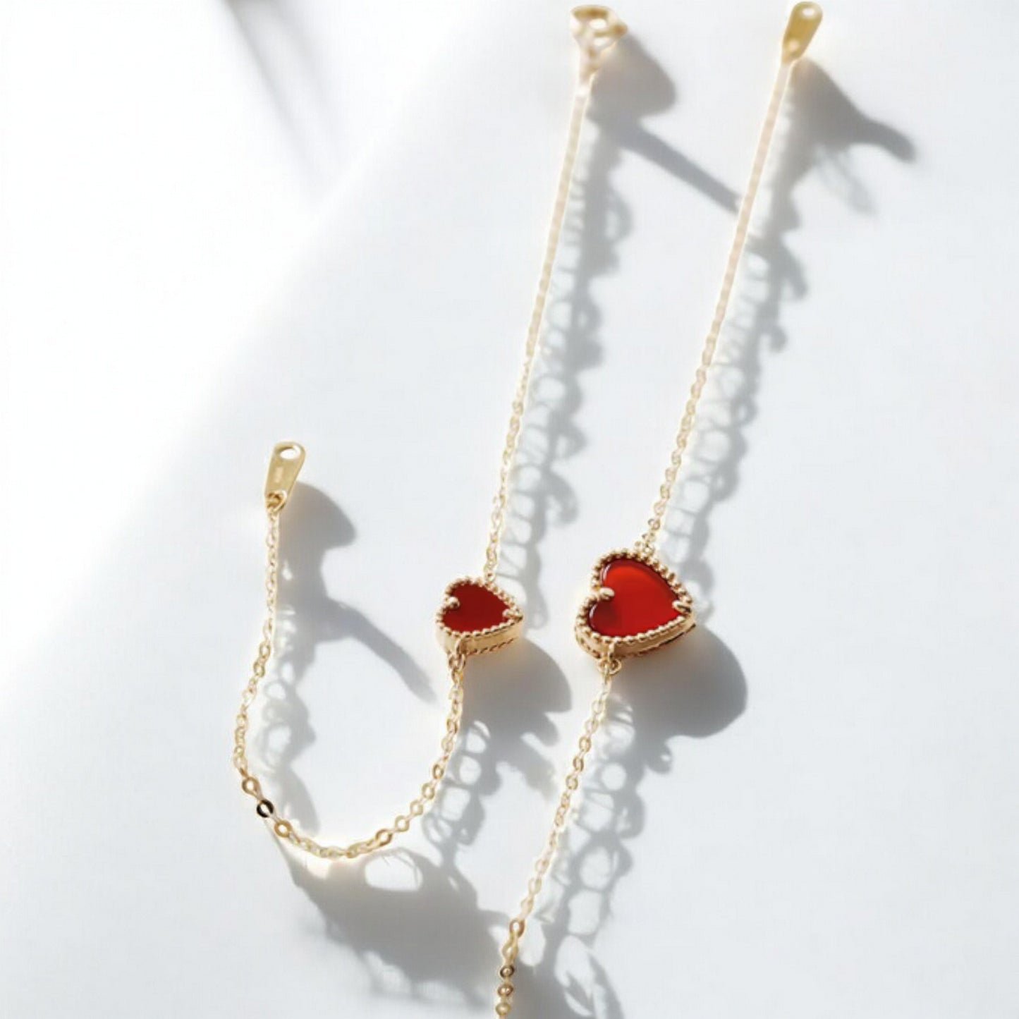 14K Gold Minimal Red Heart Charm Bracelet