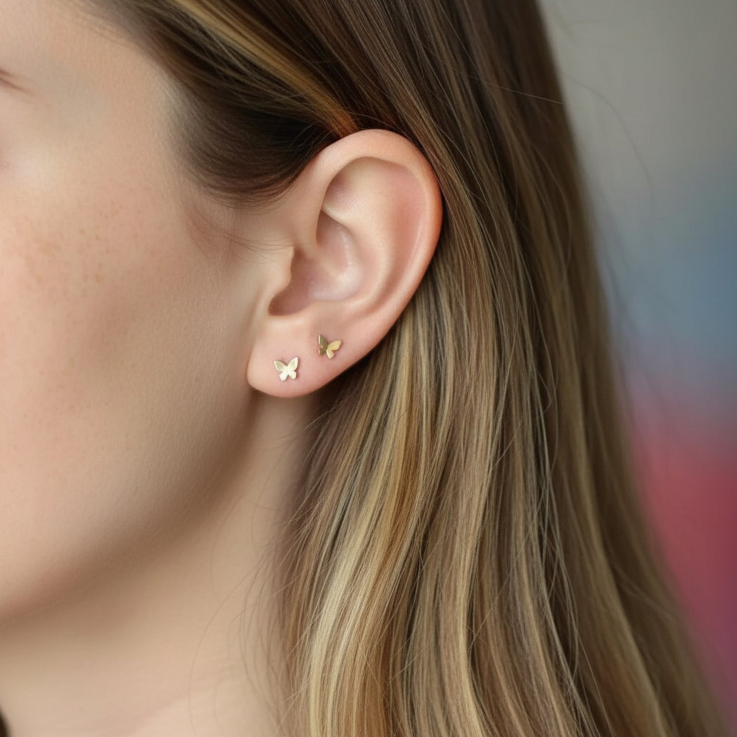 10K Real Gold Mini Screw On Butterfly Earrings