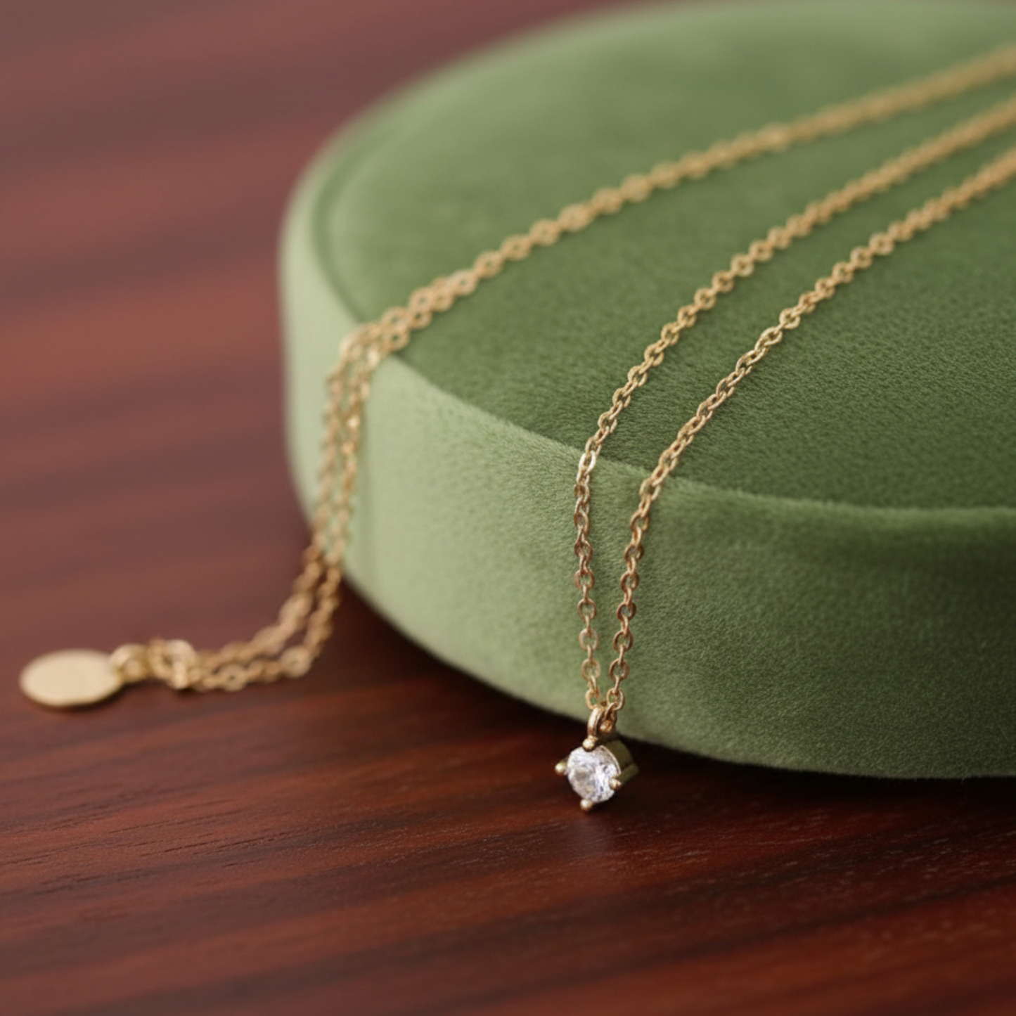 14K Gold Minimal Mini Six-Prong Green and Clear Zircon Pendant Necklace
