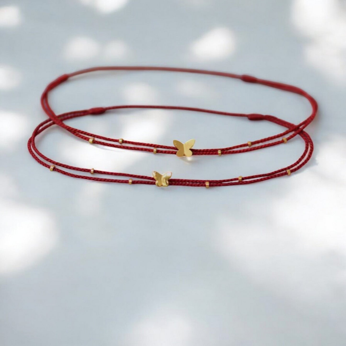24k 999 Gold Butterfly Beads Charm Double Layer Red Braided Rope Bracelet Anklet