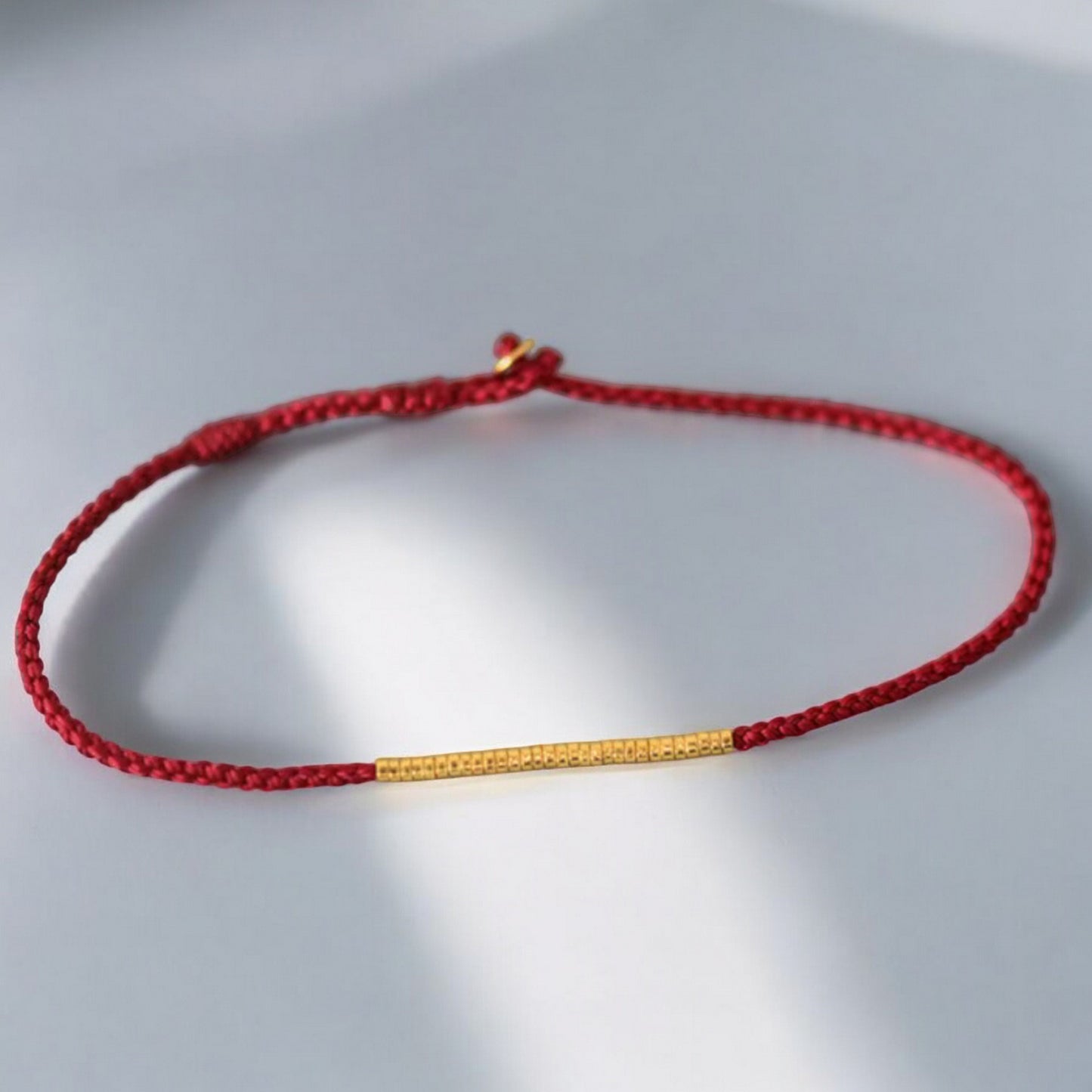 24k 999 Gold Beads Charm Thin Red Braided Rope Bracelet