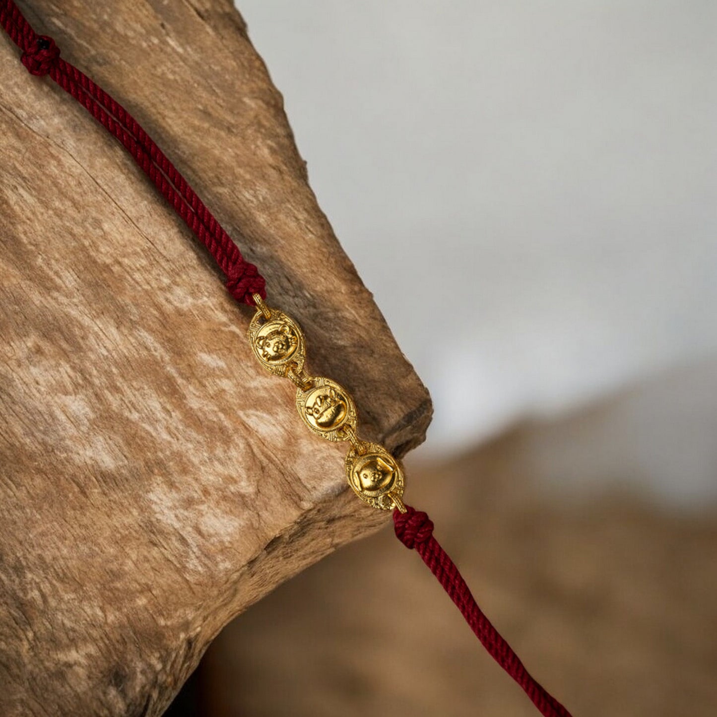 24k 999 Gold Chinese Zodiac Three-Combination Animal Charm Hand-Woven Red String Bracelet