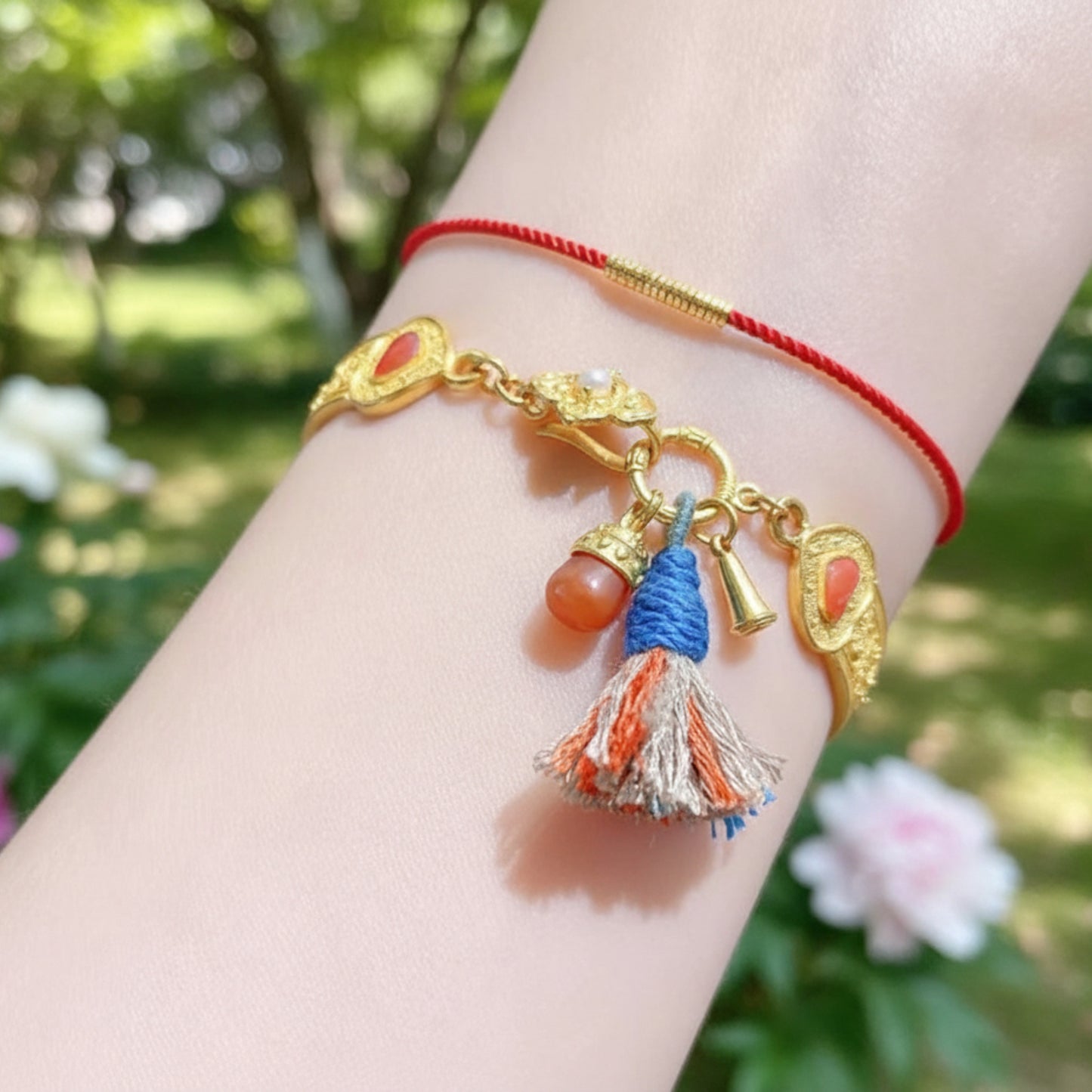 24k 999 Gold Lucky Beads Red String Bracelet