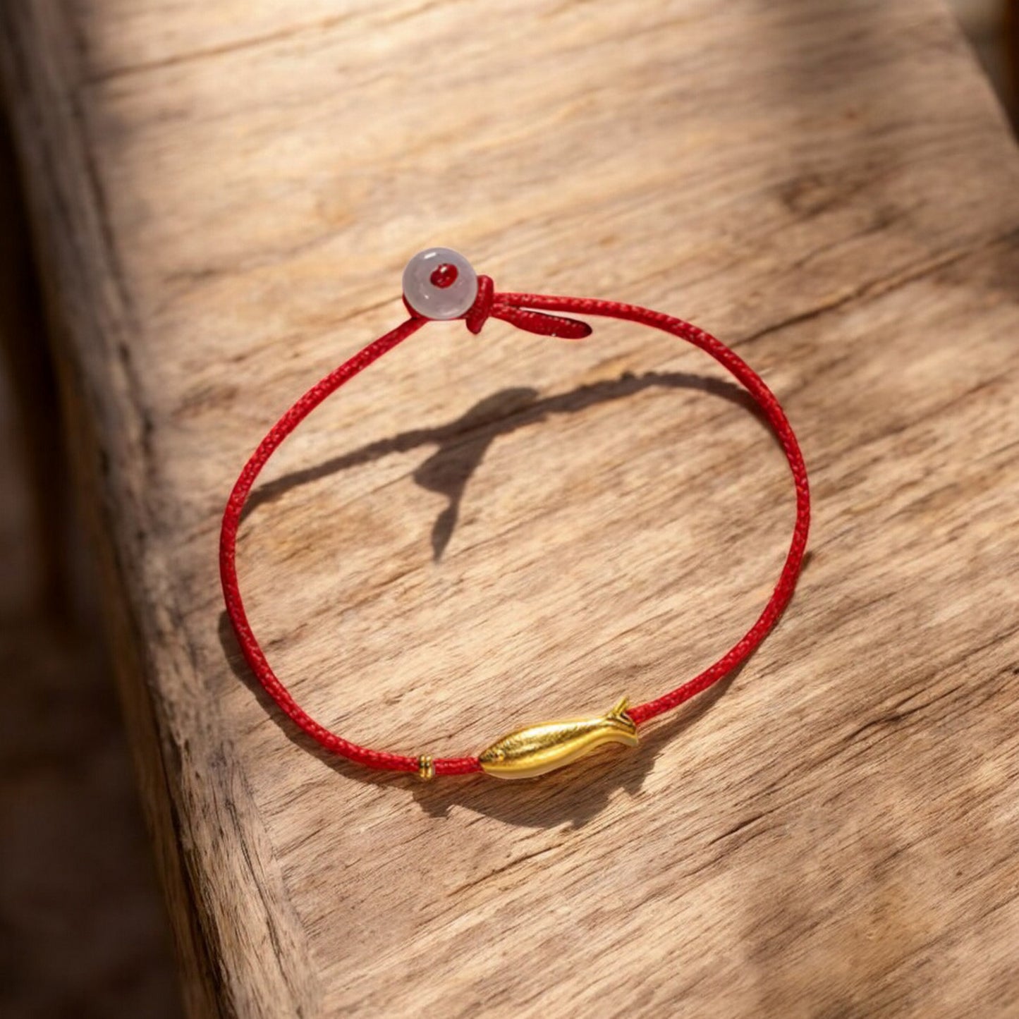 24k 999 Gold Koi Carp Lucky Fish with Red Braided Rope Bracelet