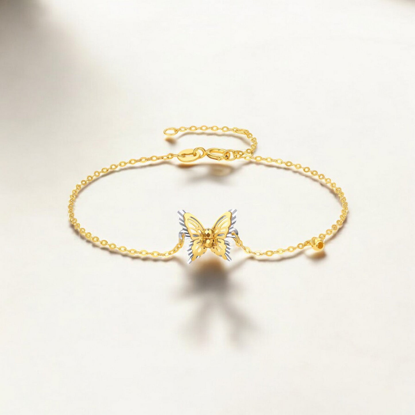 18K Gold Duo Color Sparkling Butterfly Bracelet Earrings and Necklace