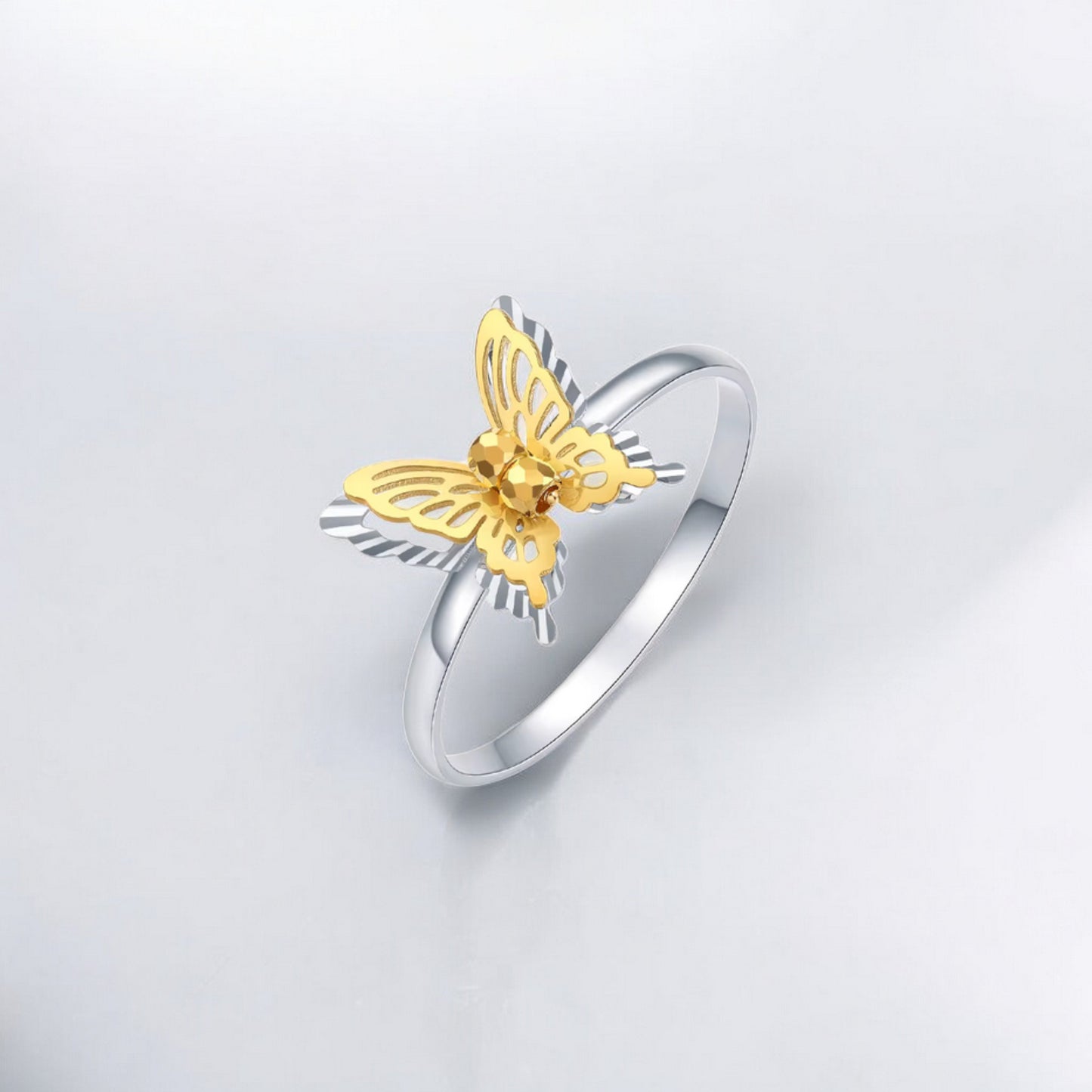 18K Gold Duo Color Sparkling Butterfly Ring