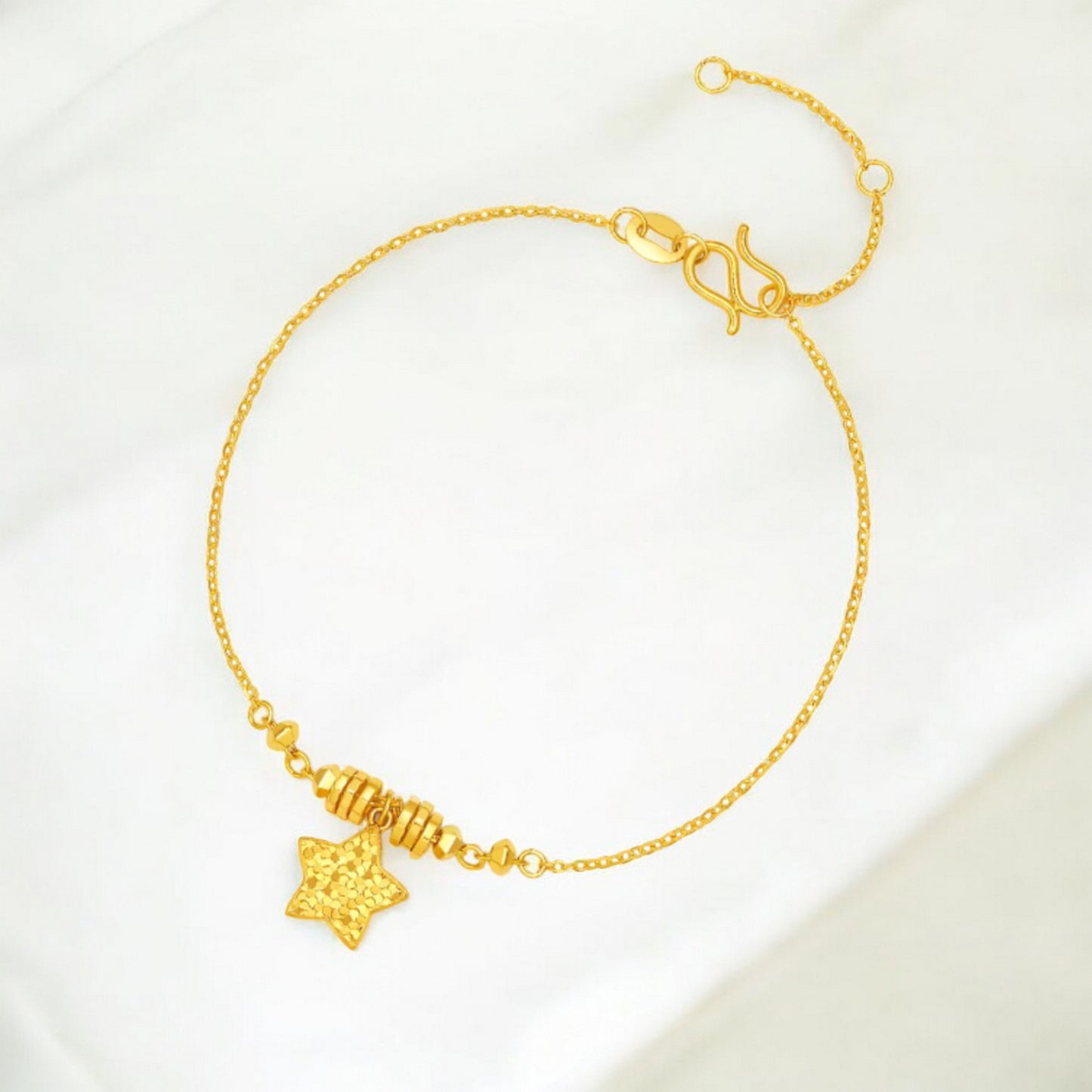 24K Real 5G 999 Gold Sparkling Star Charm Bracelet