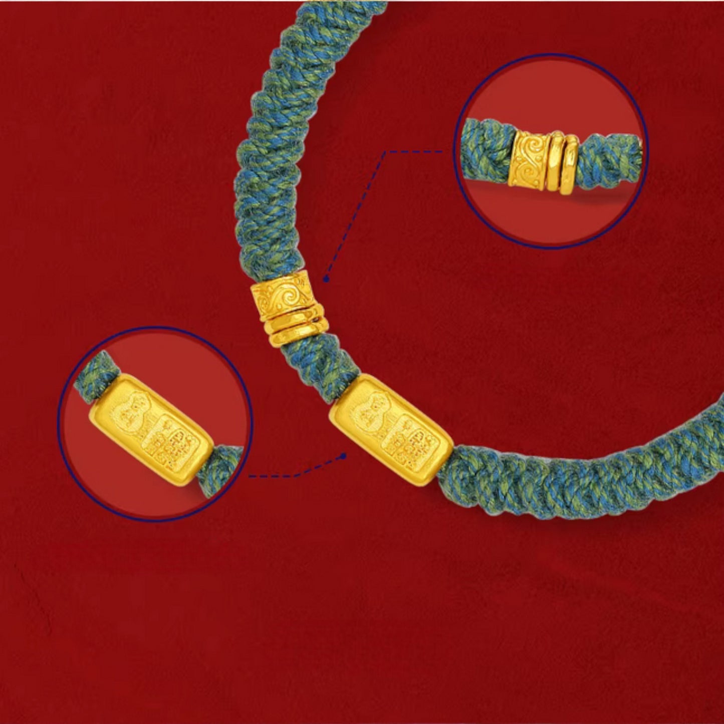 24K Gold Auspicious Charms Blessing and Wealth Woven Bracelet