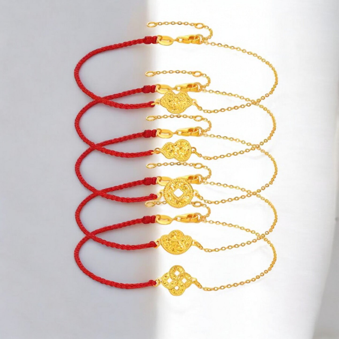 24K 5G 999 Gold Sparkling Ruyi Gourd Coin Charm Bracelet