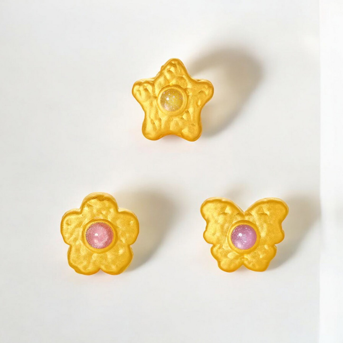 24K 5G 999 Hard Gold Star Butterfly Flower Style Charm Pearl Braided Bracelet