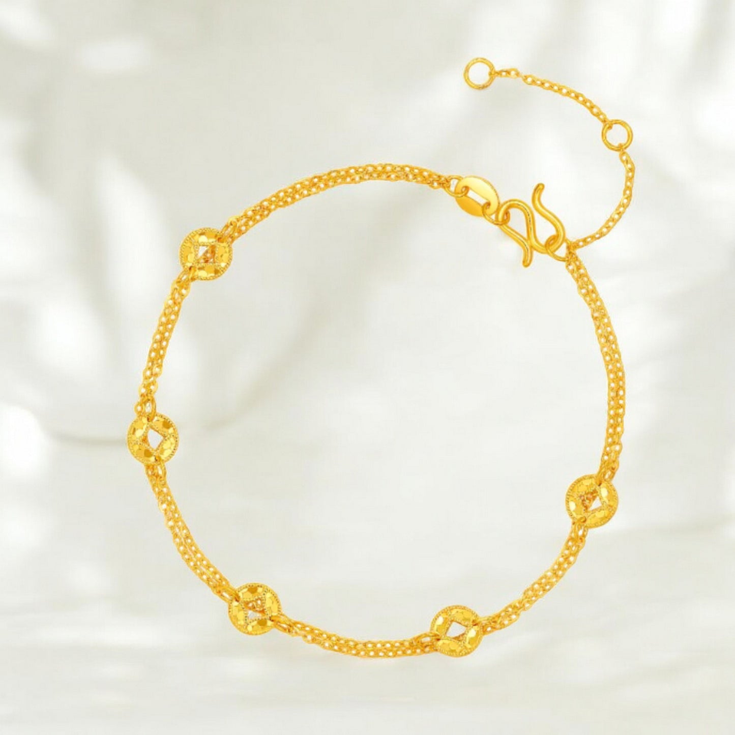 24K 5G 999 Gold Chinese Coin Lucky Bracelet