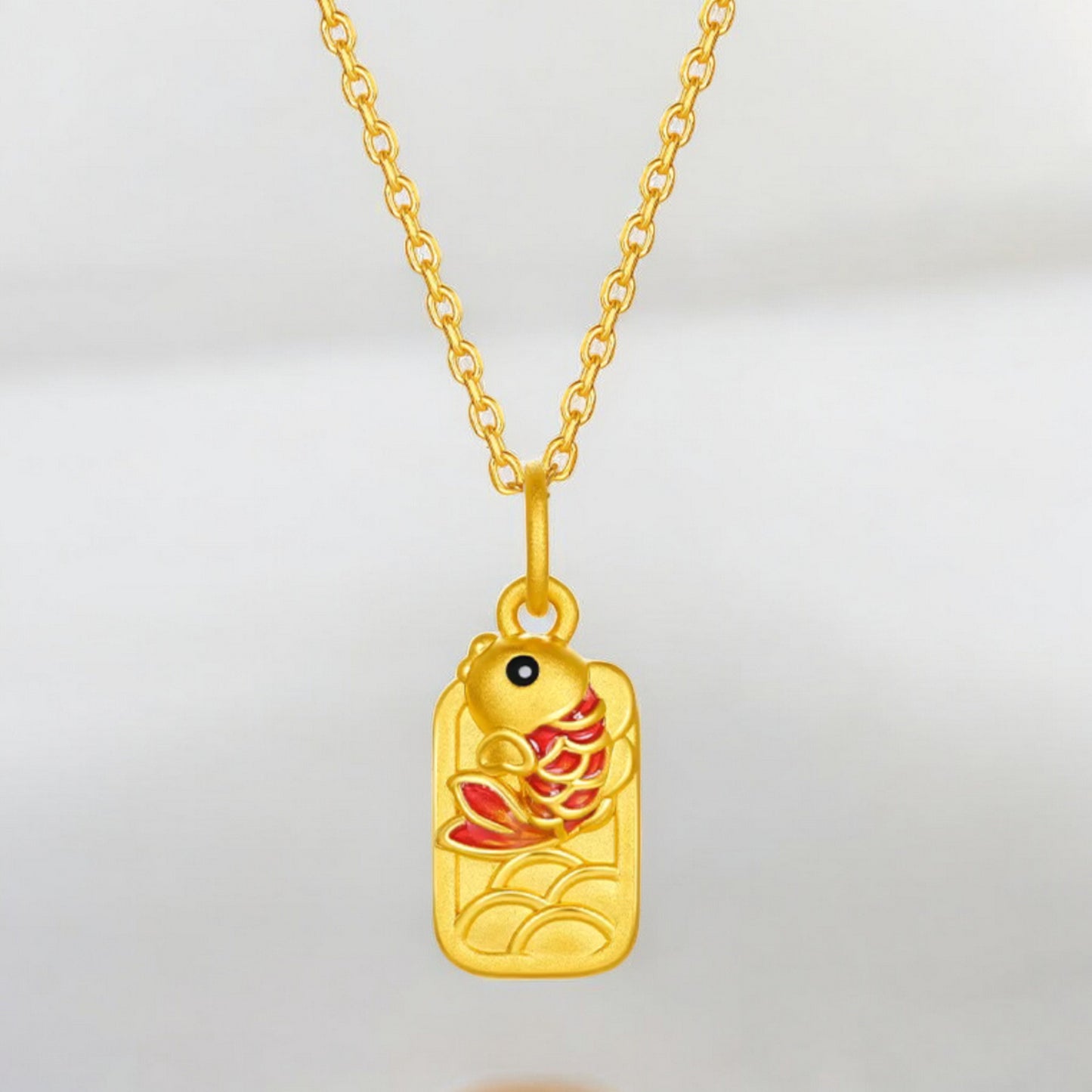 24K 999 5D Gold Lucky Enamel Koi Fish Pendant