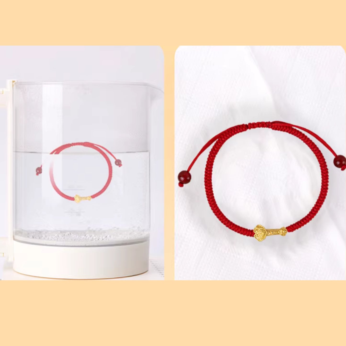 24K 999 Gold Lucky Ruyi Charm Red Rope Braided Bracelet