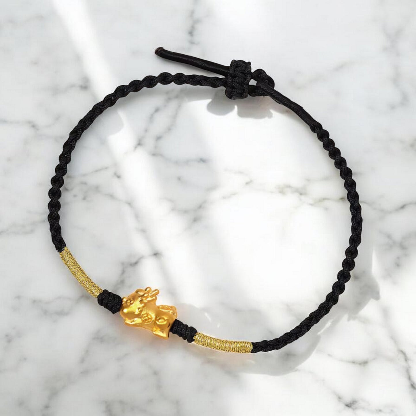 24K 999 Gold Pixiu Charm Woven Rope Braided Bracelet