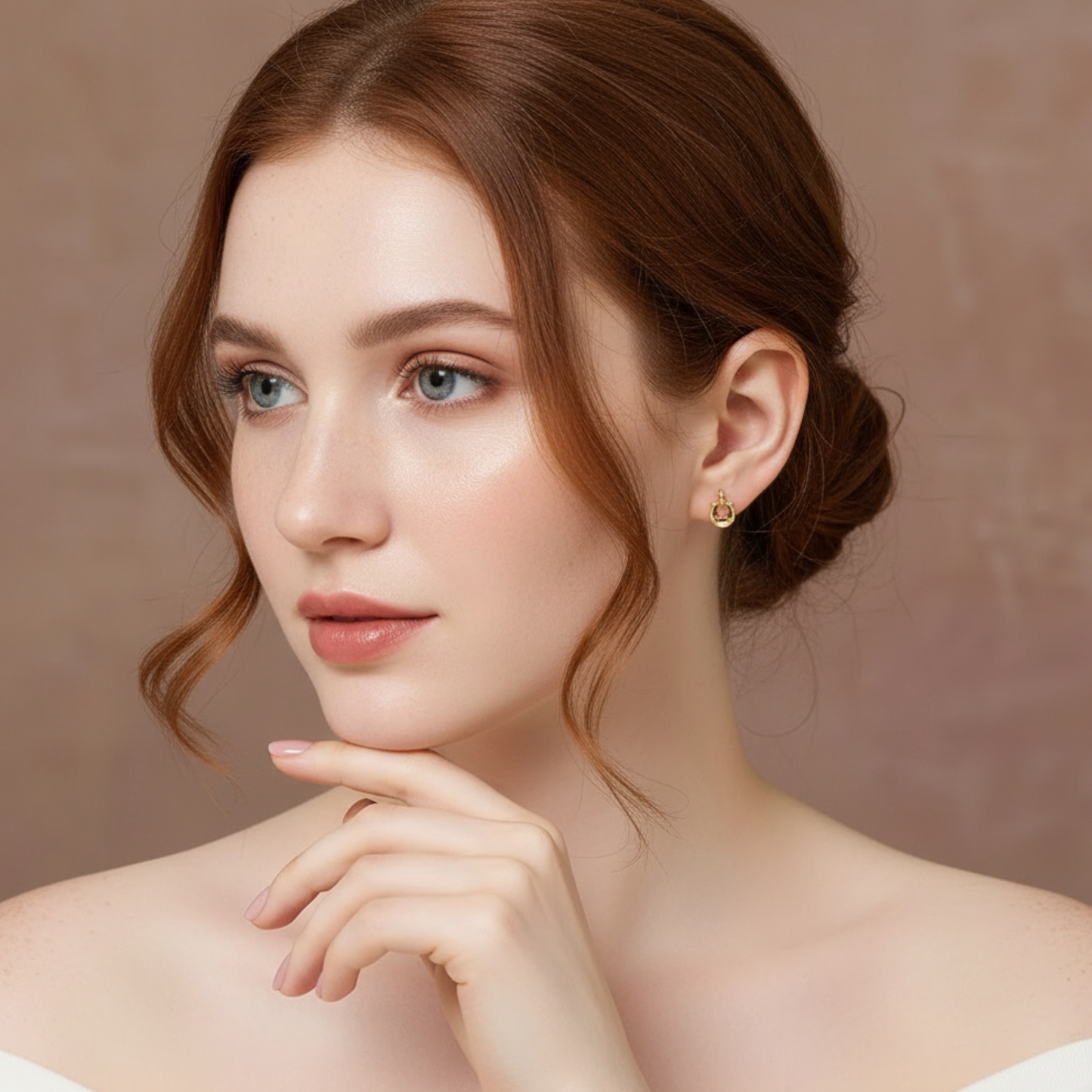 24K Real 5G Gold horseshoe buckle Sparkling Stud Earrings