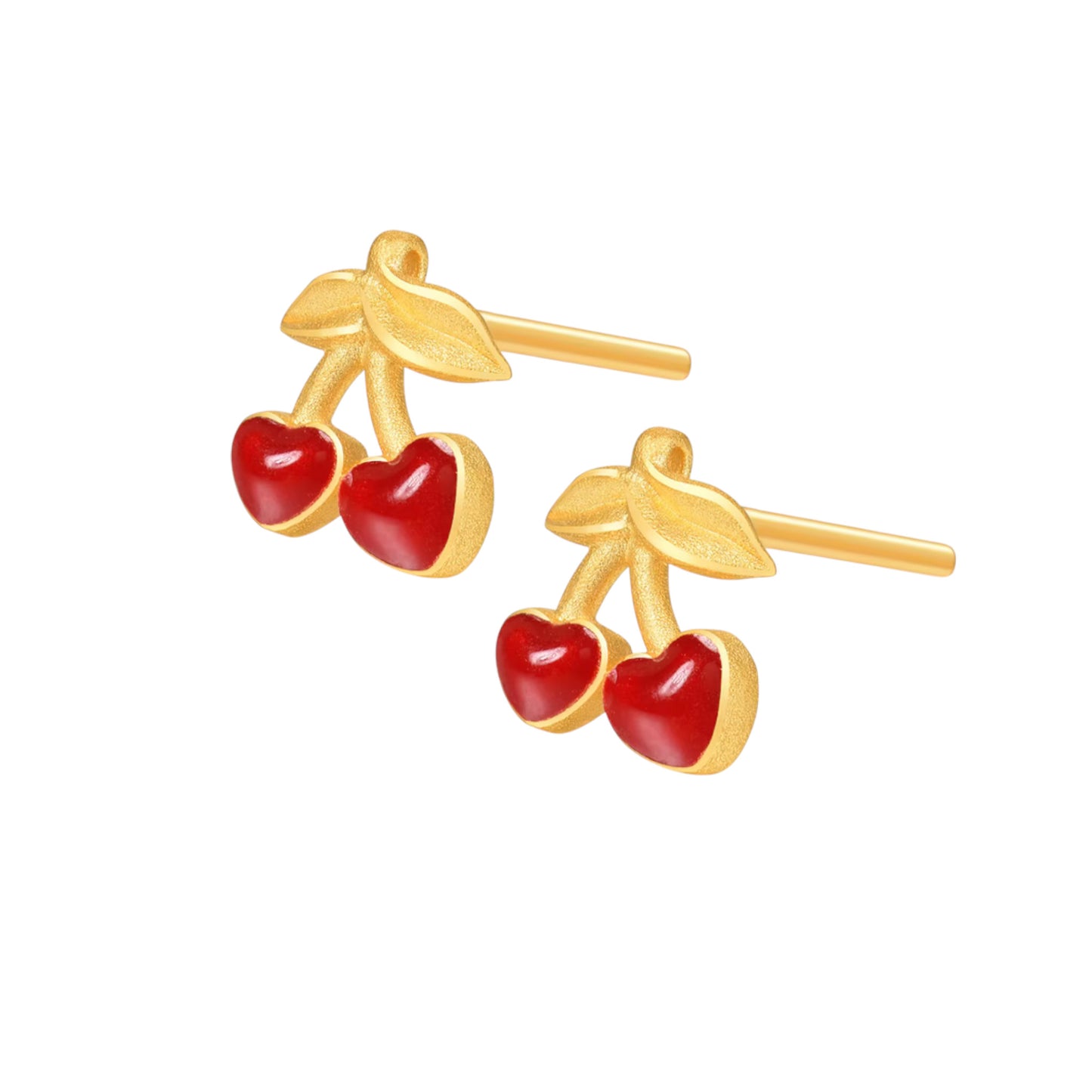 24K Pure Gold Cherry Enamel Stud Earrings