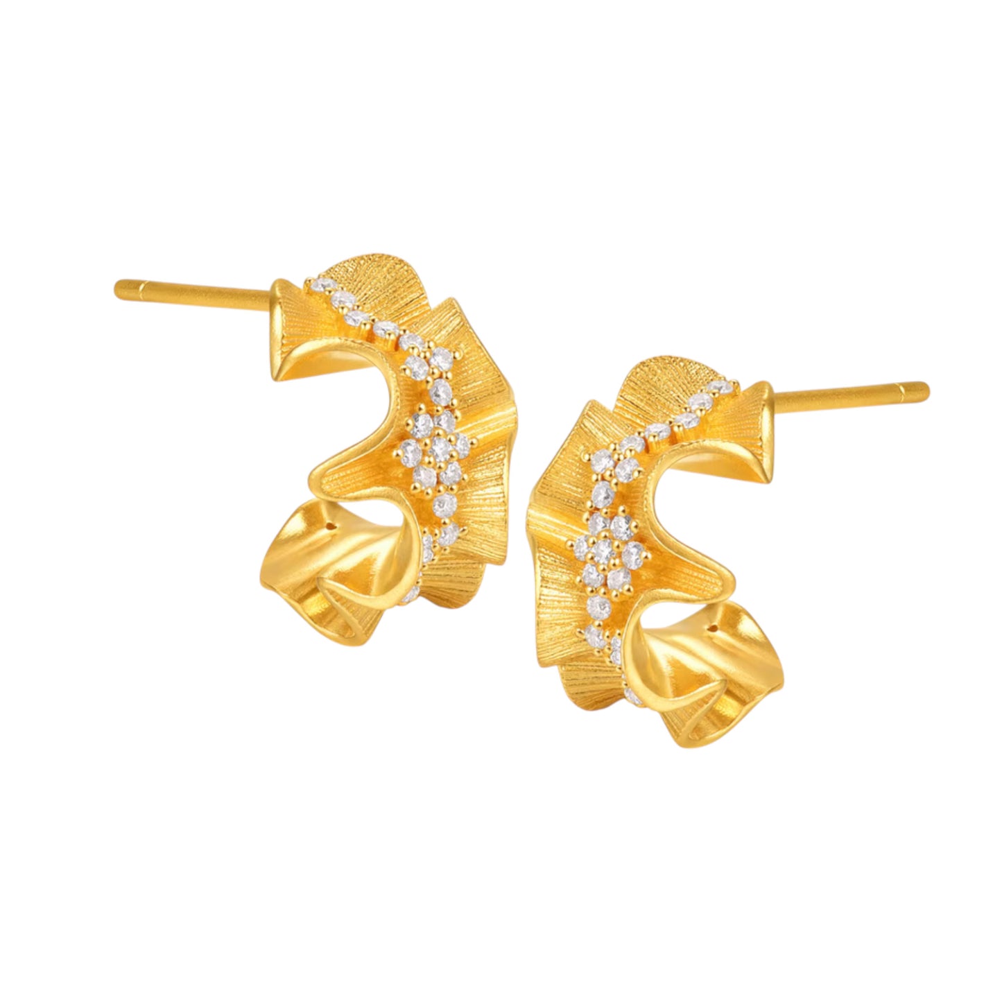 24K Real Gold Minimal Moissanite Twist Hoop Stud Earrings