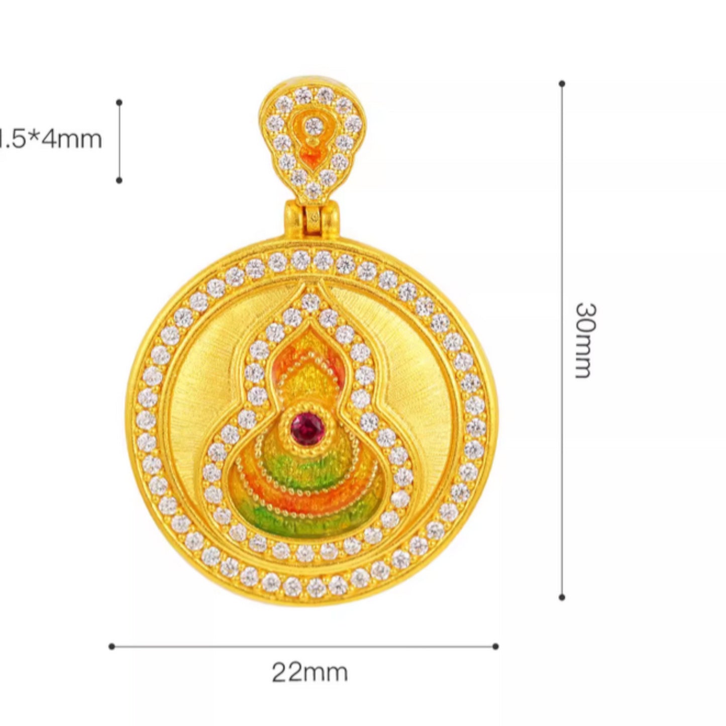 24K Pure 999 5D Hard Gold Enamel Moissanite Gourd Round Compass Pendant