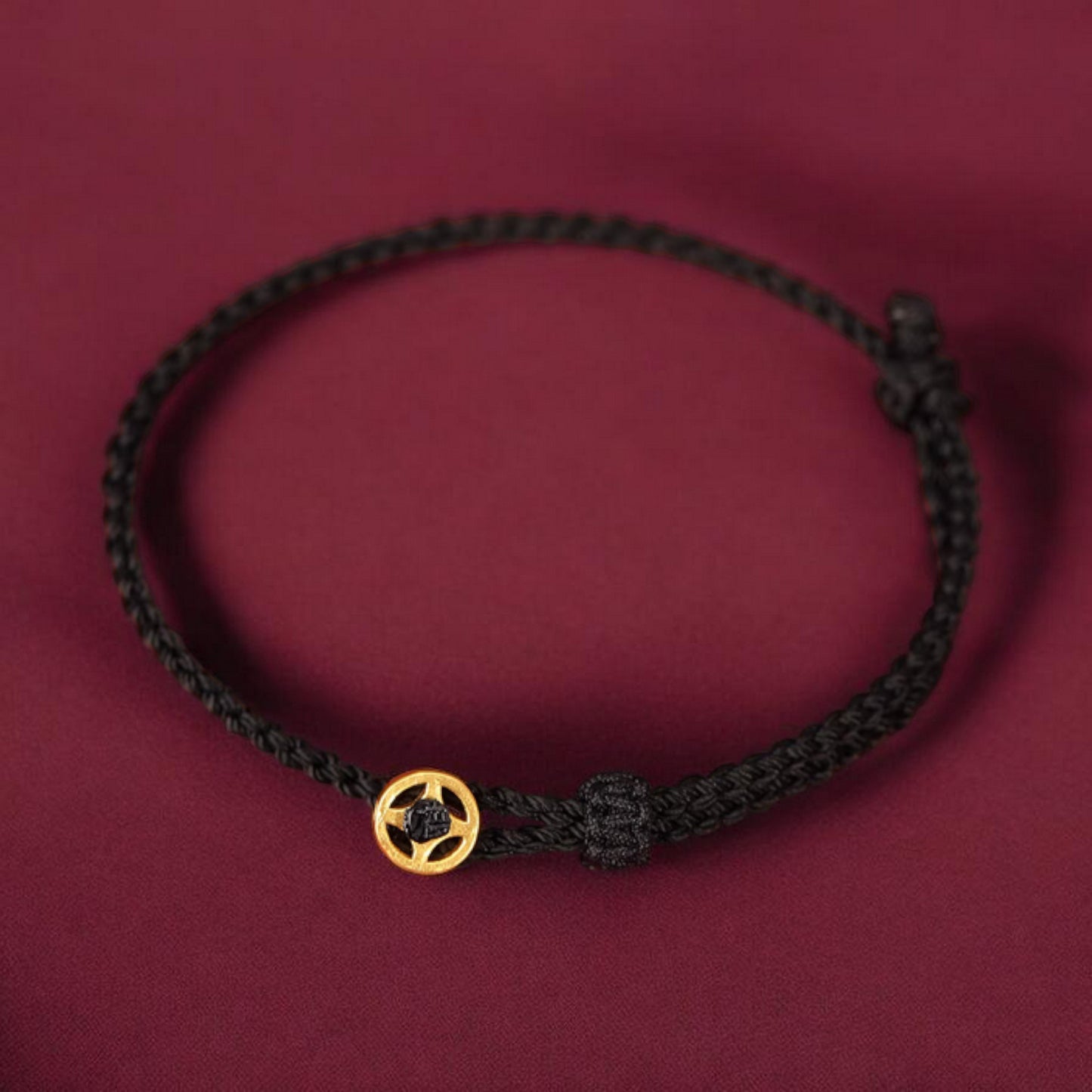 24k 999 Gold Chinese Coin Charm Fine Woven Red Rope Braided Bracelet