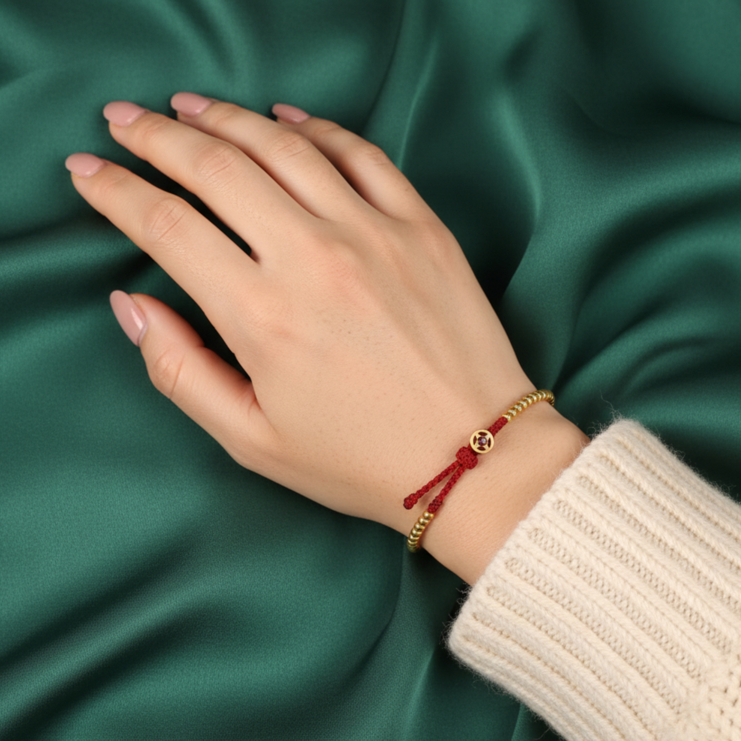 24k 999 Gold Beads Woven Red Rope Braided Bracelet