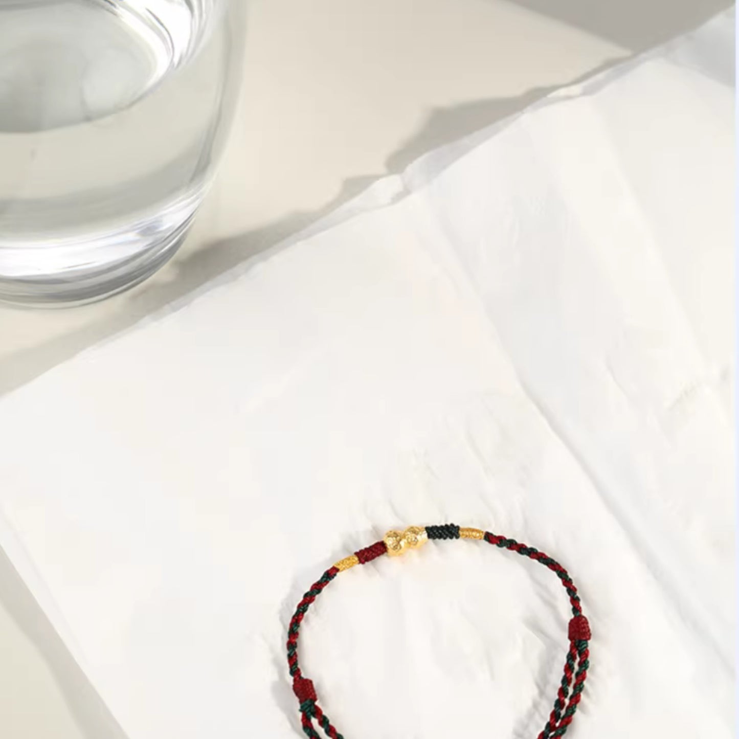 18K Gold Gourd Charm Woven Red Rope Braided Bracelet