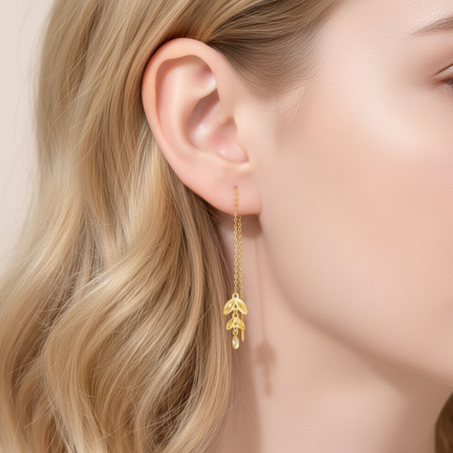 24K 999 Gold Trendy Wheat Dazzling Threader Earrings